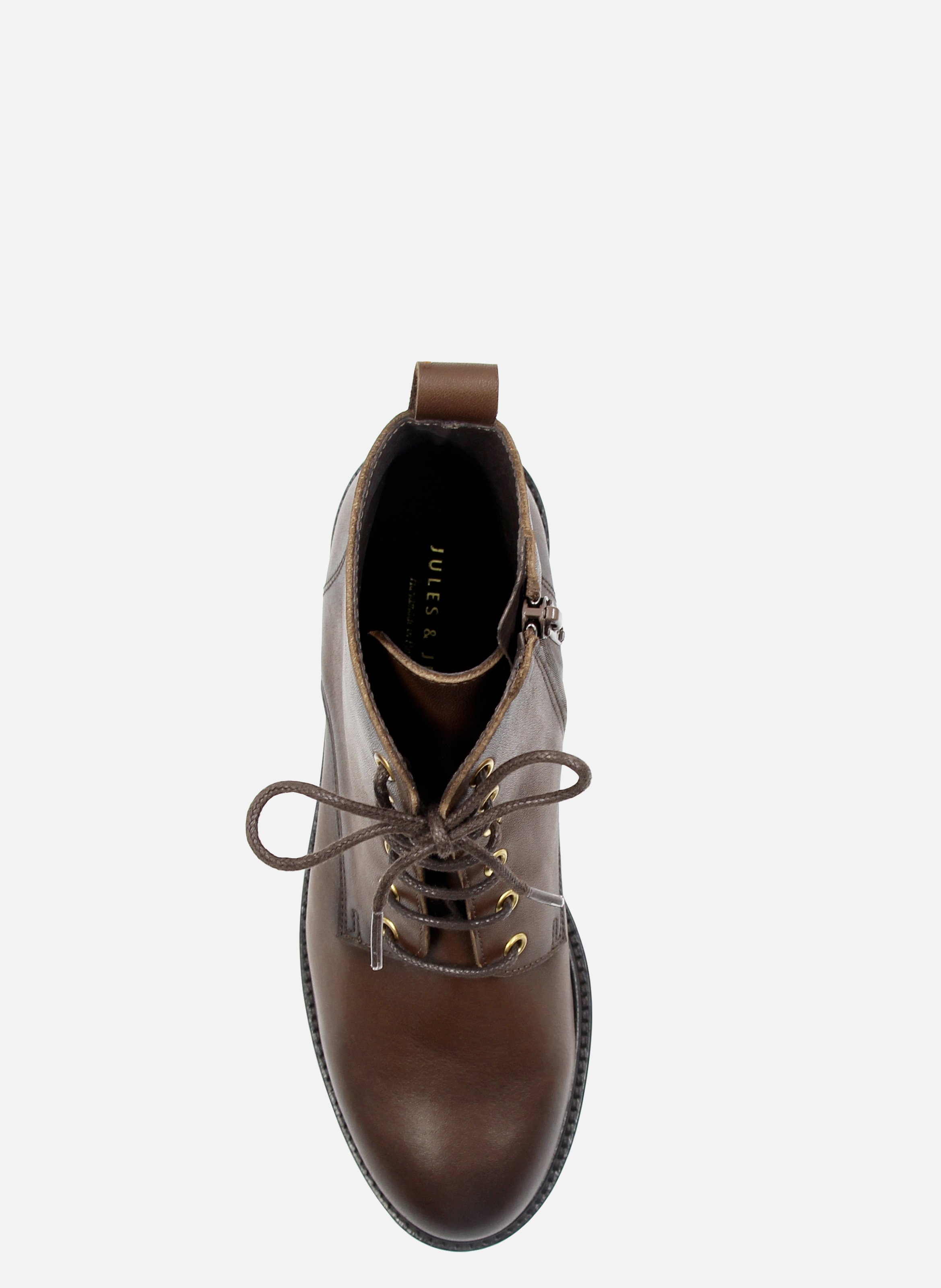 Lace-up flat leather mid-calf boots JULES & JENN Brown