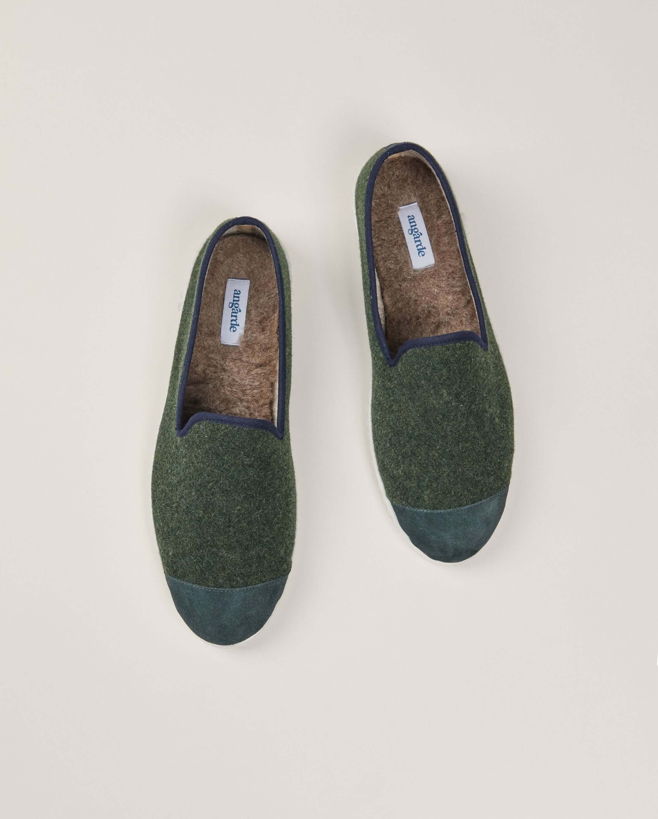 Chausson homme laine, vert marine ANGARDE Vert