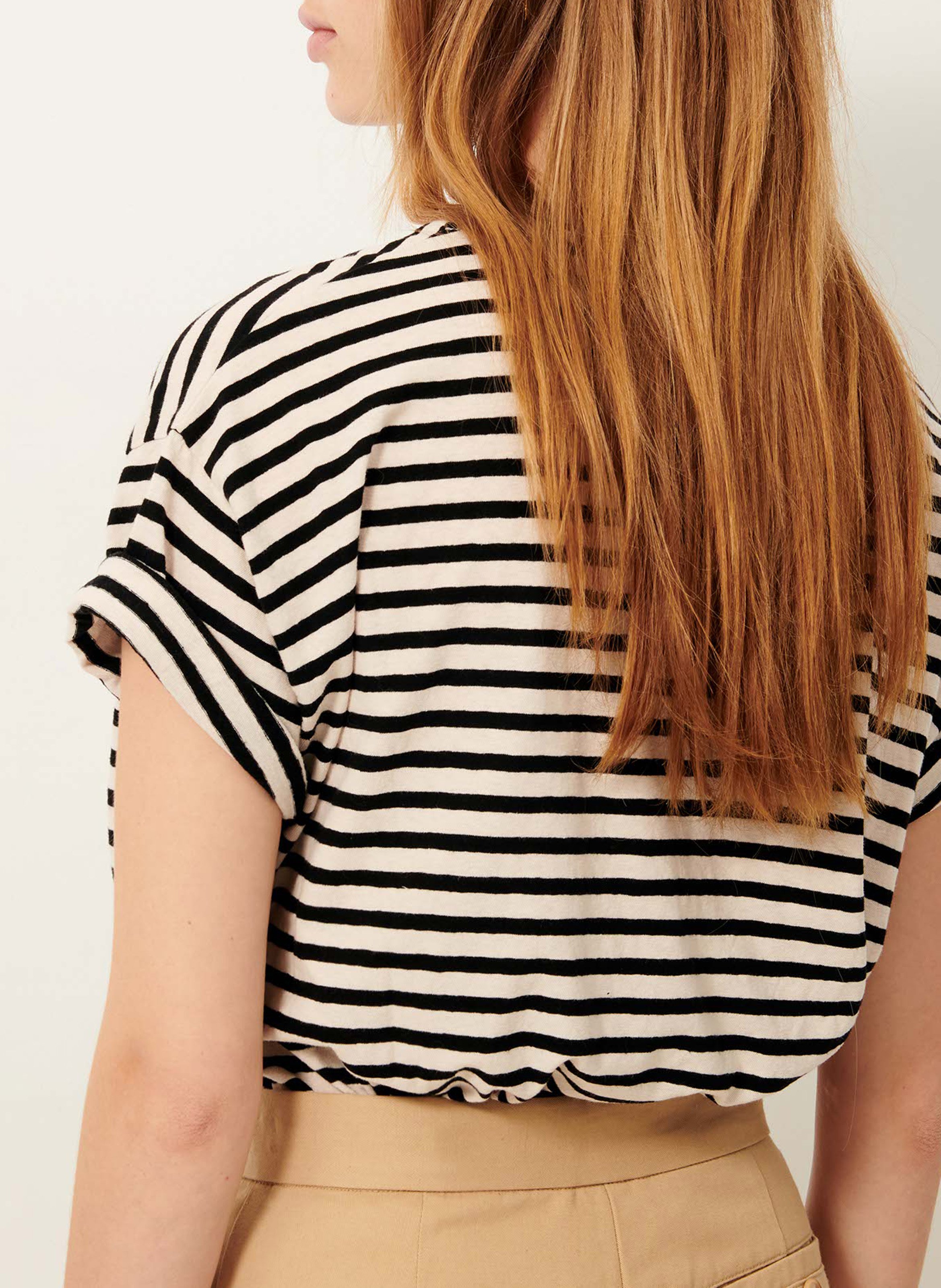 Loose-fit round-neck striped cotton-blend T-shirt SESSUN White