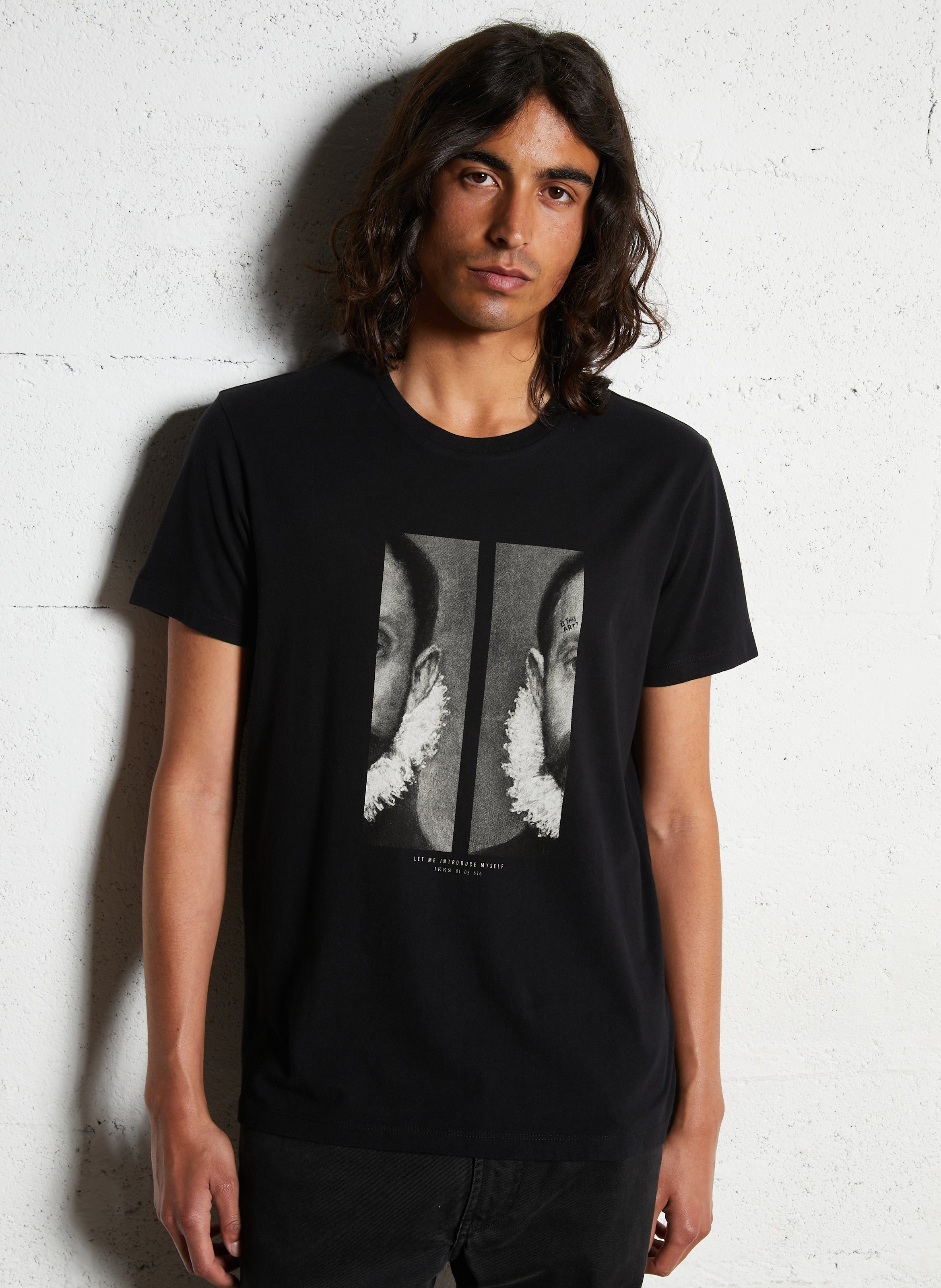 Tee-shirt droit en coton sérigraphié IKKS Noir