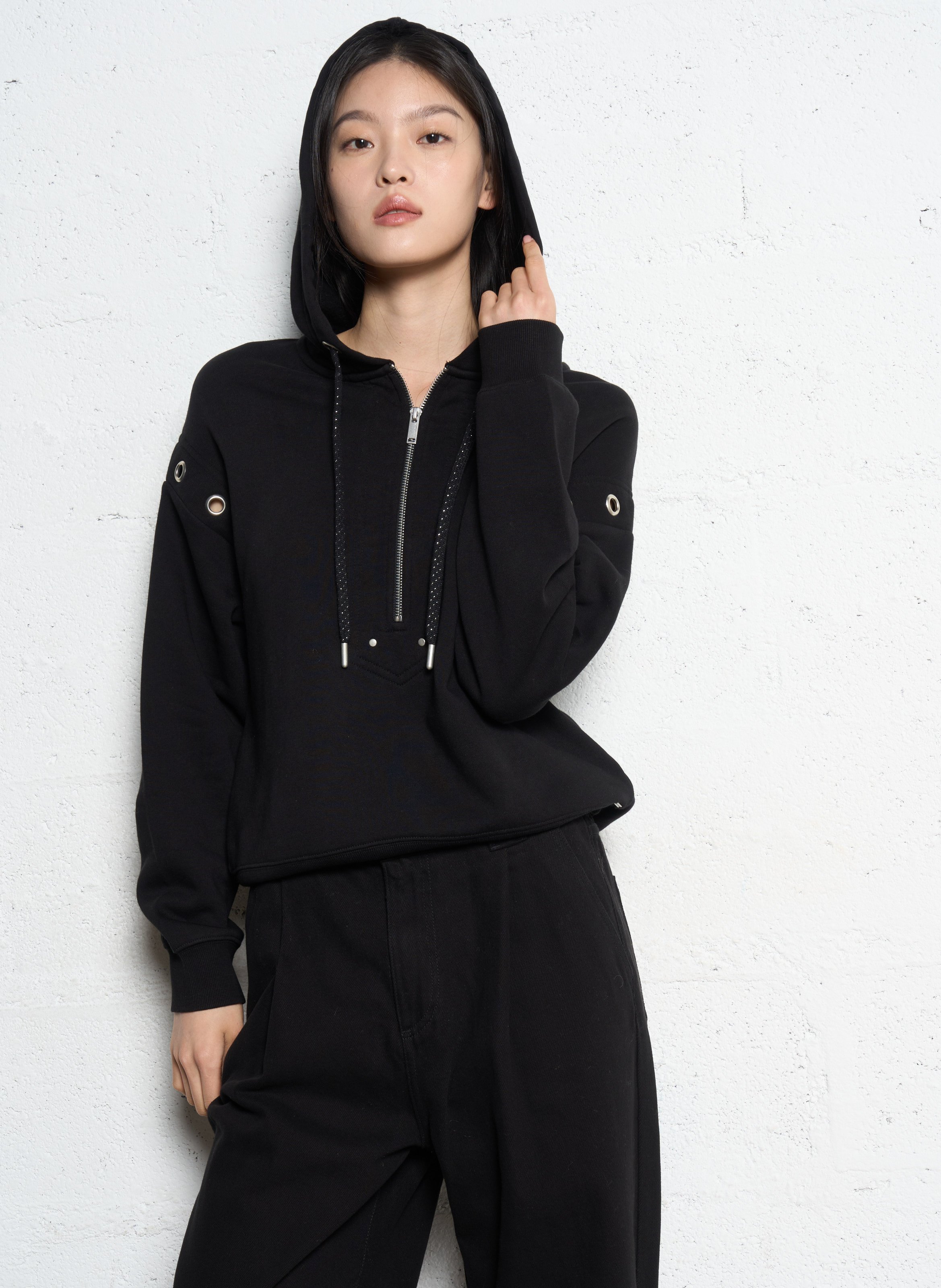 Sweatshirt mit Reißverschluss am Ausschnitt aus Baumwolle IKKS Schwarz