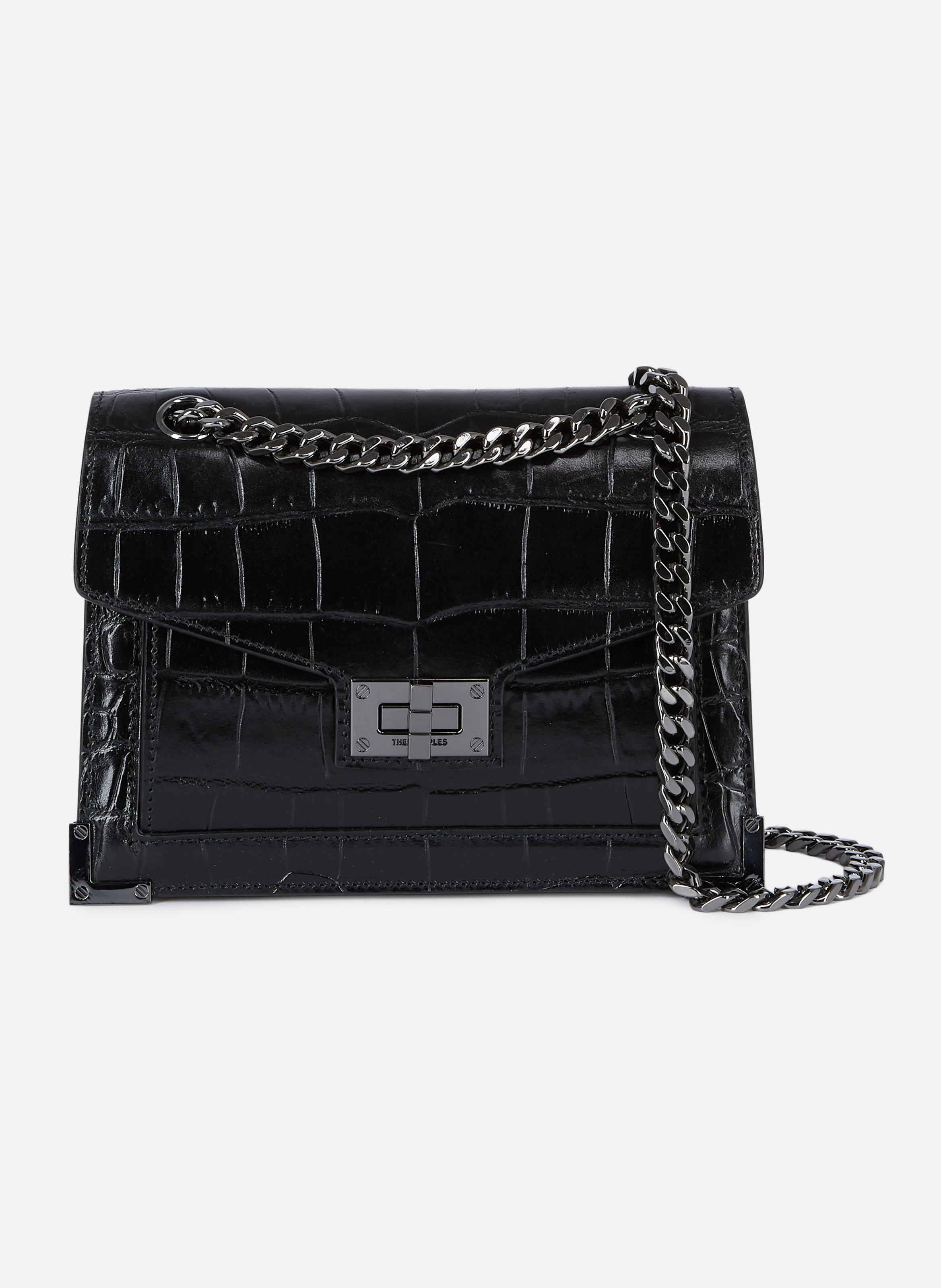 Emily Small Embossed Leather Chain Bag THE KOOPLES Black