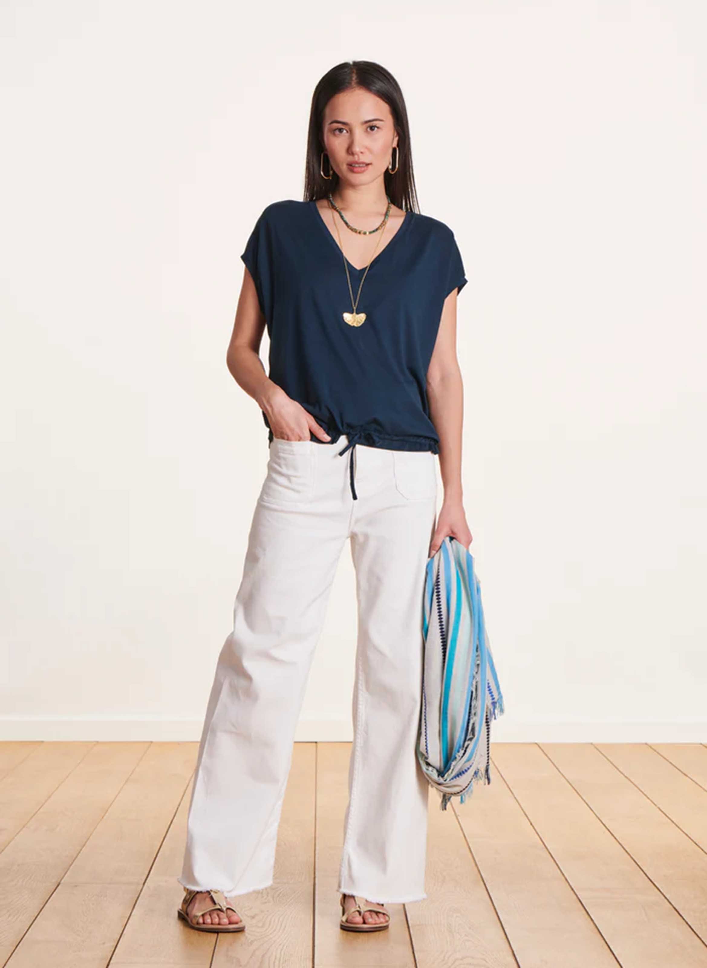 Tee-shirt fluide en coton mélangé  LA FEE MARABOUTEE Bleu