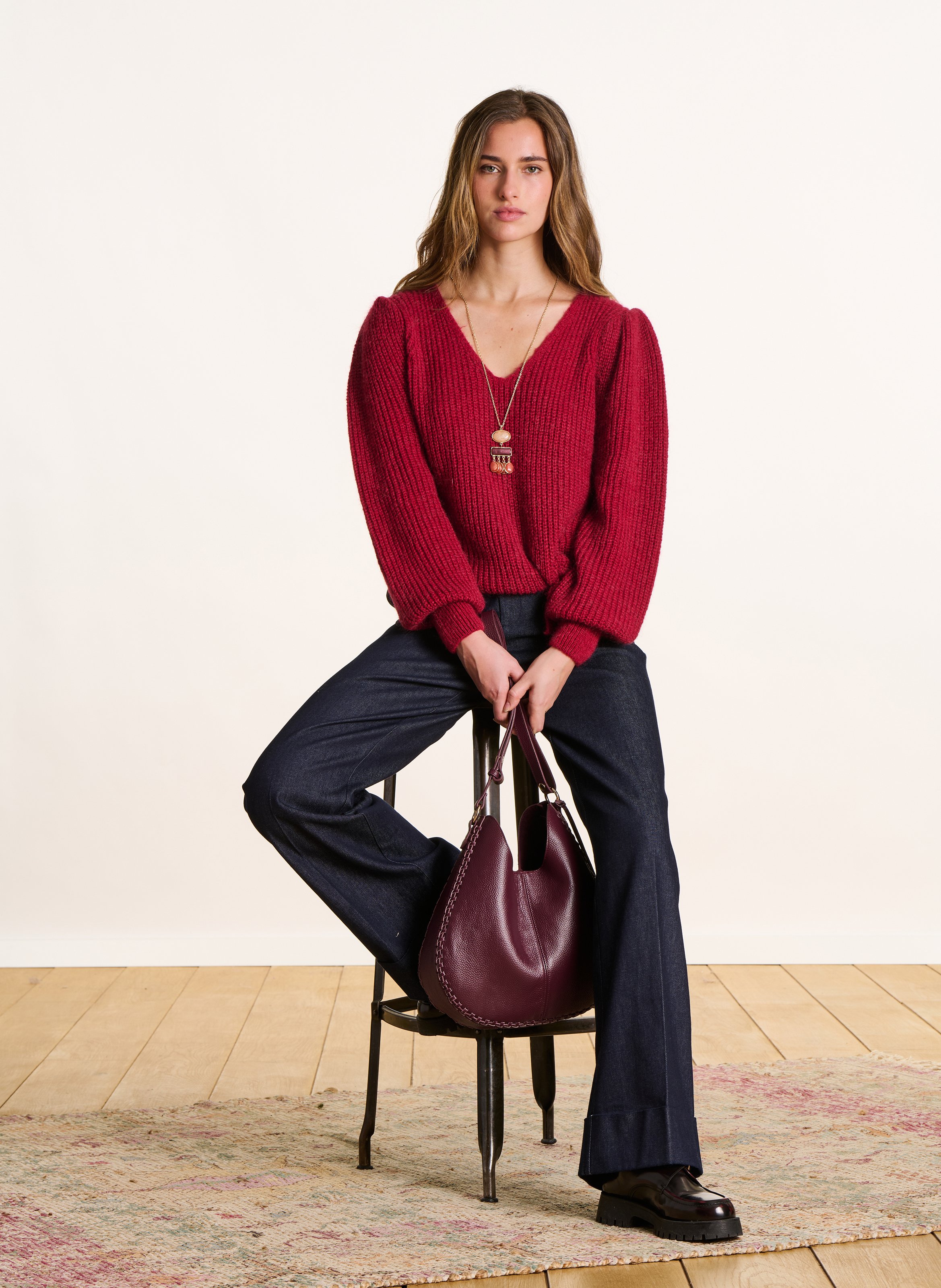 Eng anliegender Pullover mit langen Ärmeln und Schleifen-Detail LA FEE MARABOUTEE Rot