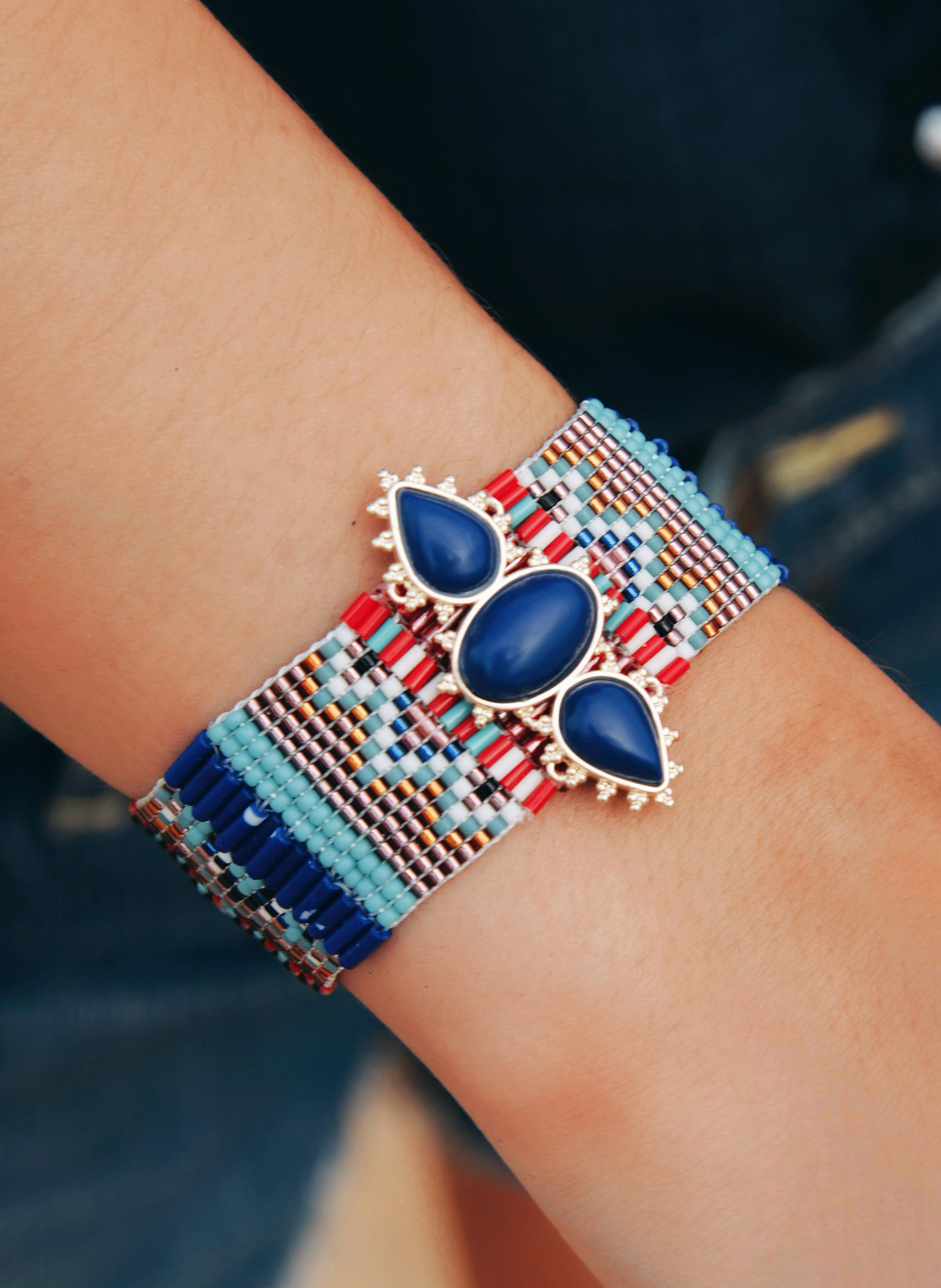 Woven bead cuff bracelet HIPANEMA Blue