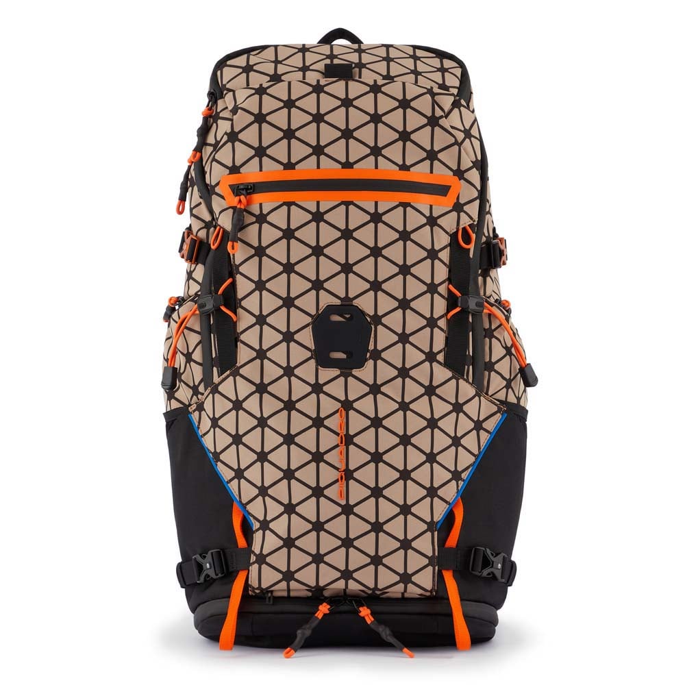 Backpack for ski touring and trekking made of highly performant 40% recycled Cordura® polyester. PIQUADRO Beige
