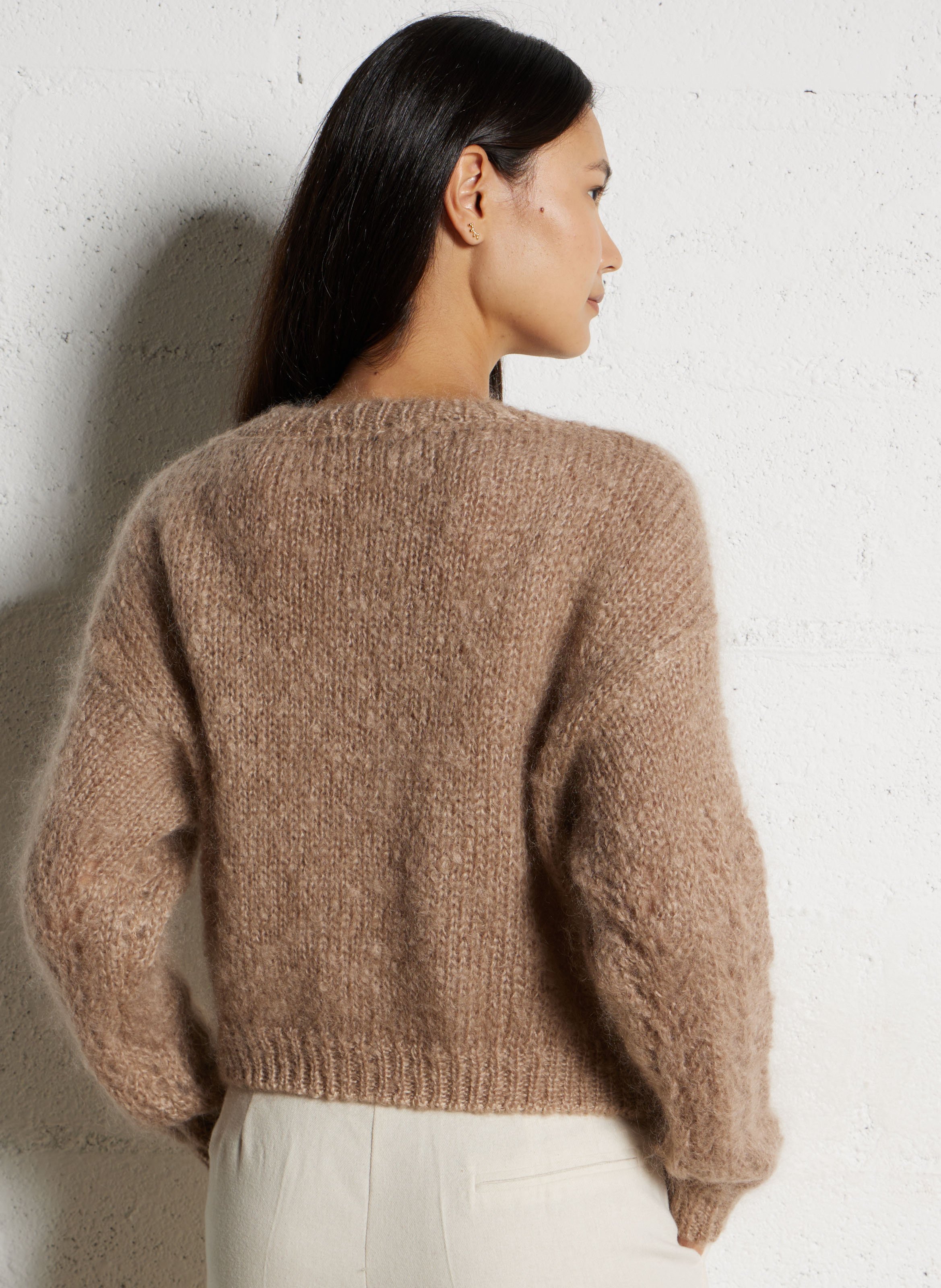 Pull col rond en mohair mélangé TINSELS Blanc