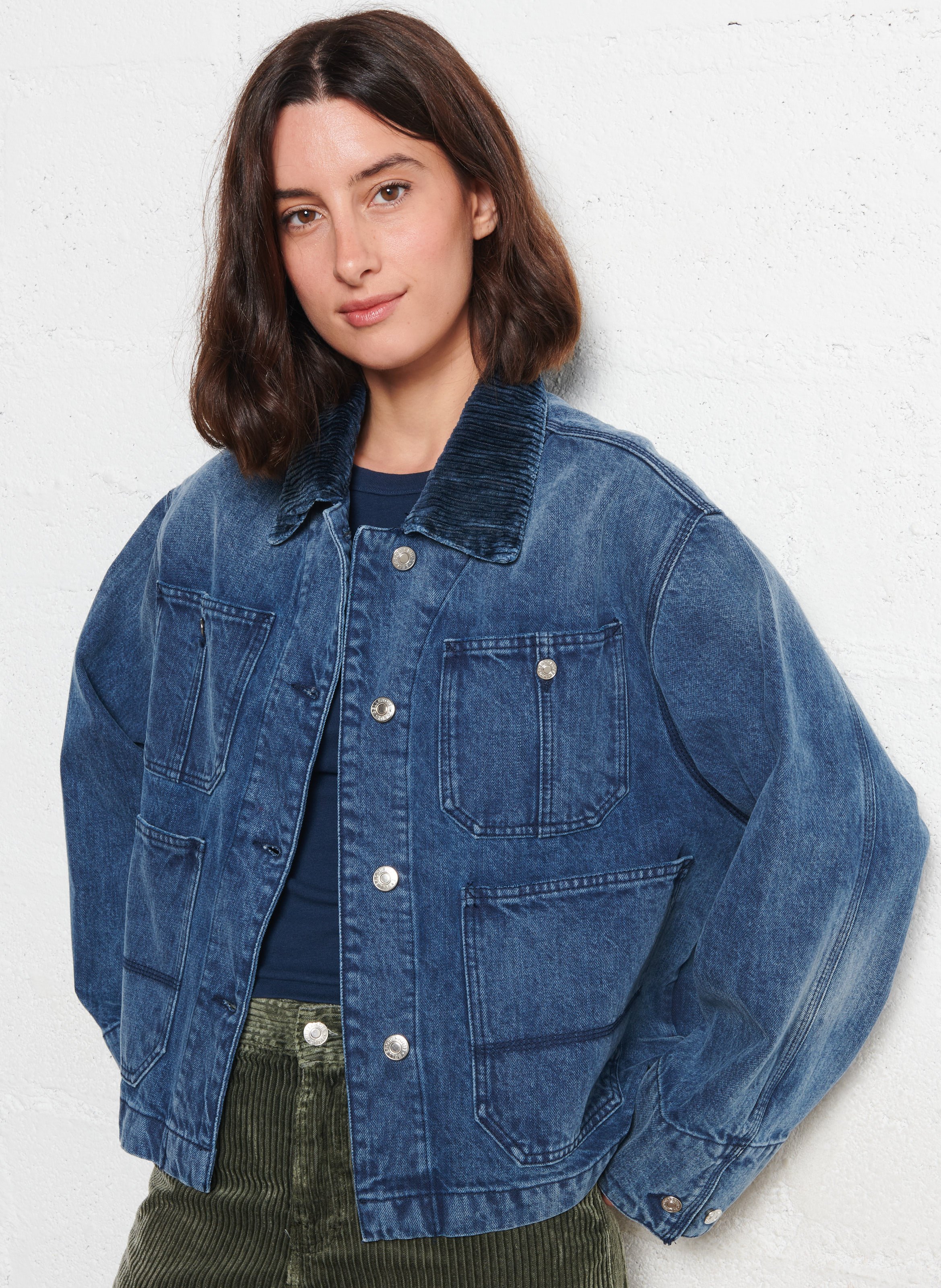 Oversized jas met fluwelen reverskraag van katoen BELLEROSE Blauw