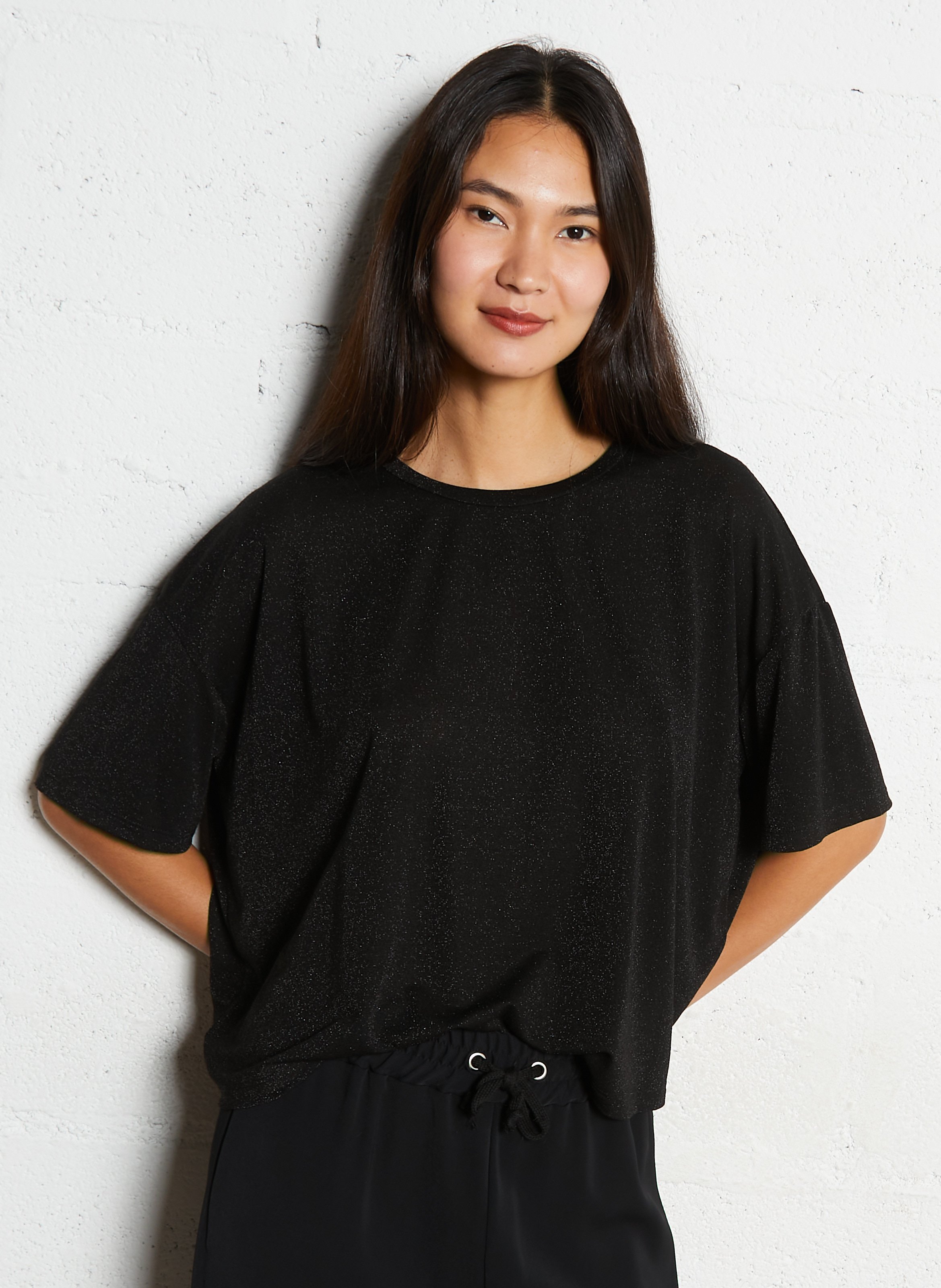 Tee-shirt fluide ample pailleté PLEASE Noir