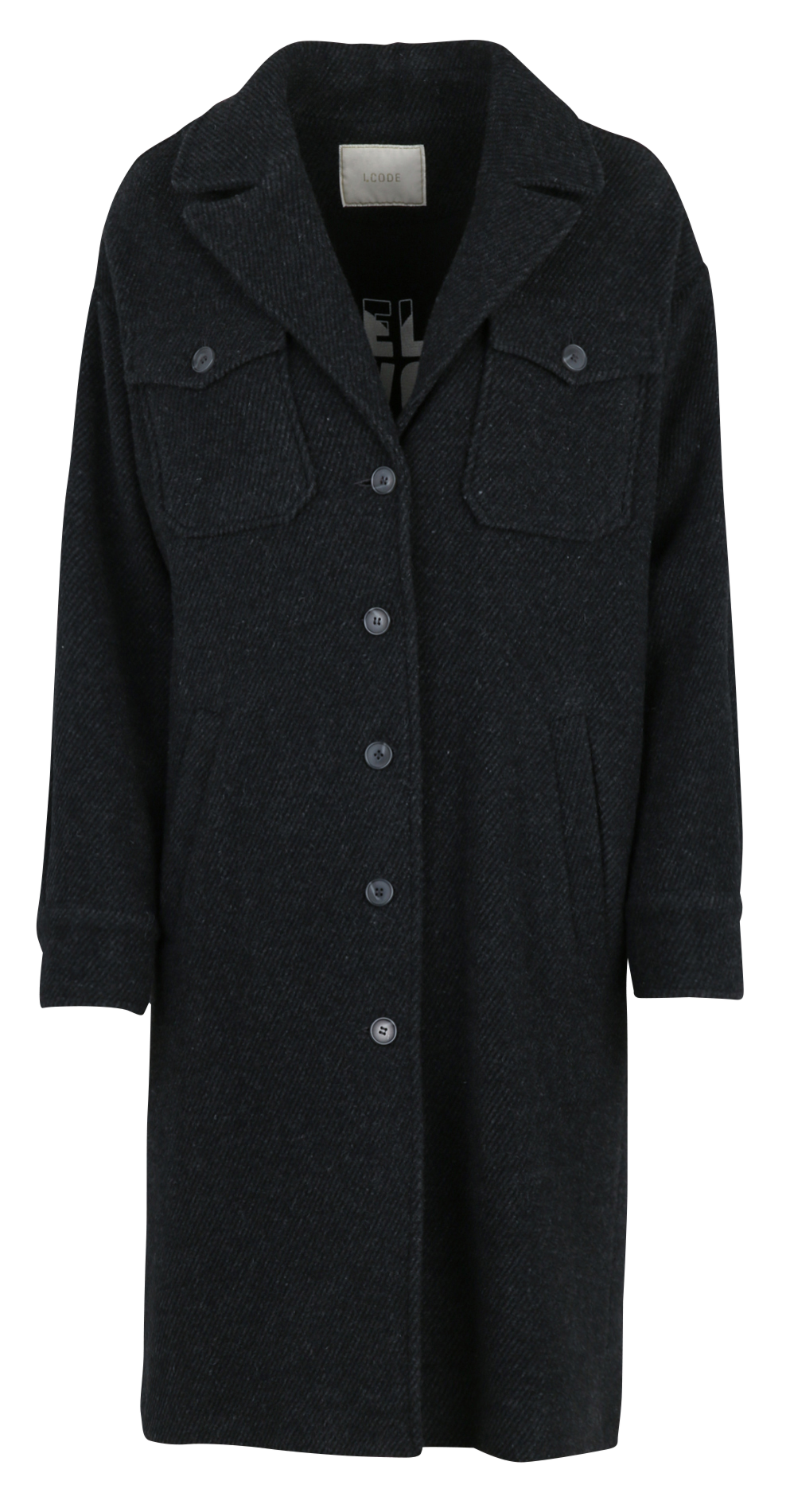 Straight coat with tailored collar in striped mixed wool. I CODE Grey