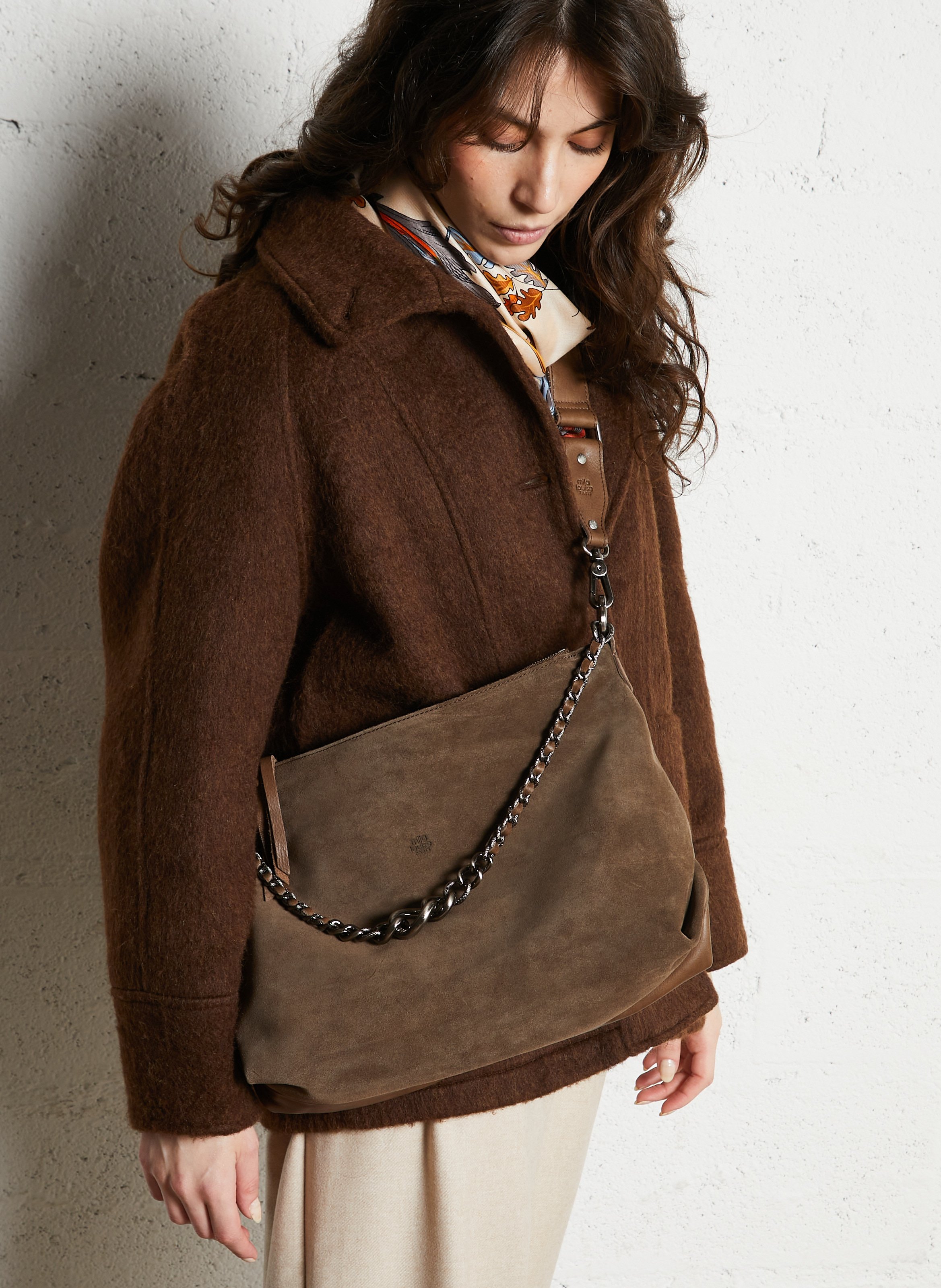 Leren clutch MILA LOUISE Kaki