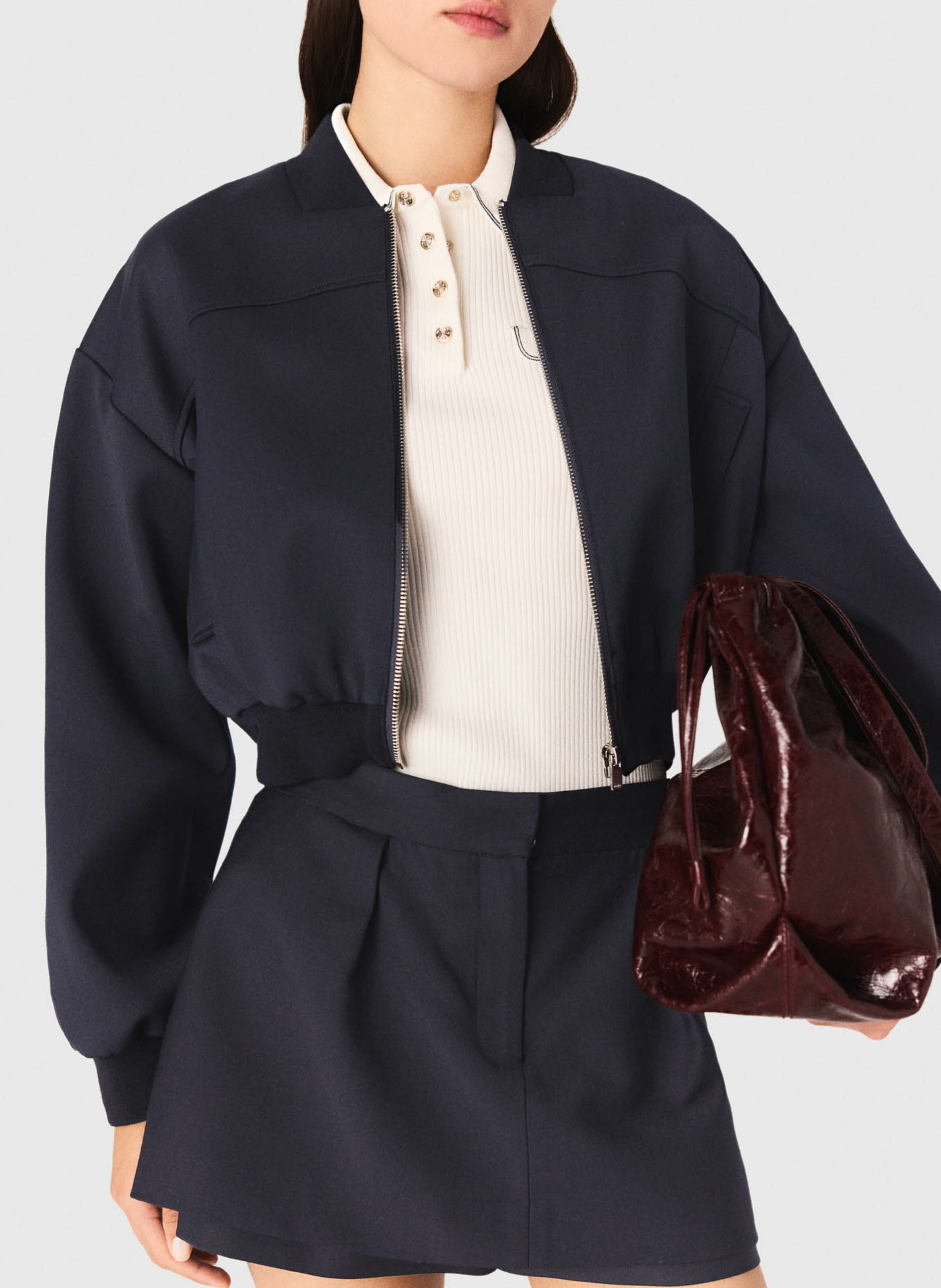 Blouson oversize col teddy MAJE Bleu