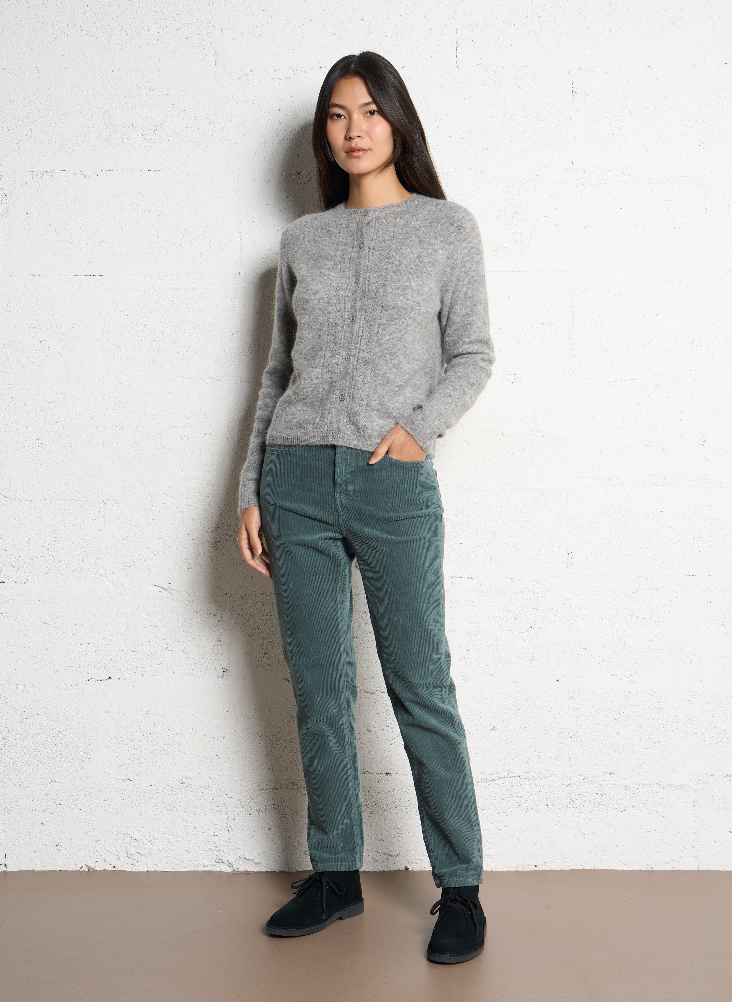 Pantalon droit velours côtelé en coton stretch  SUD EXPRESS Gris