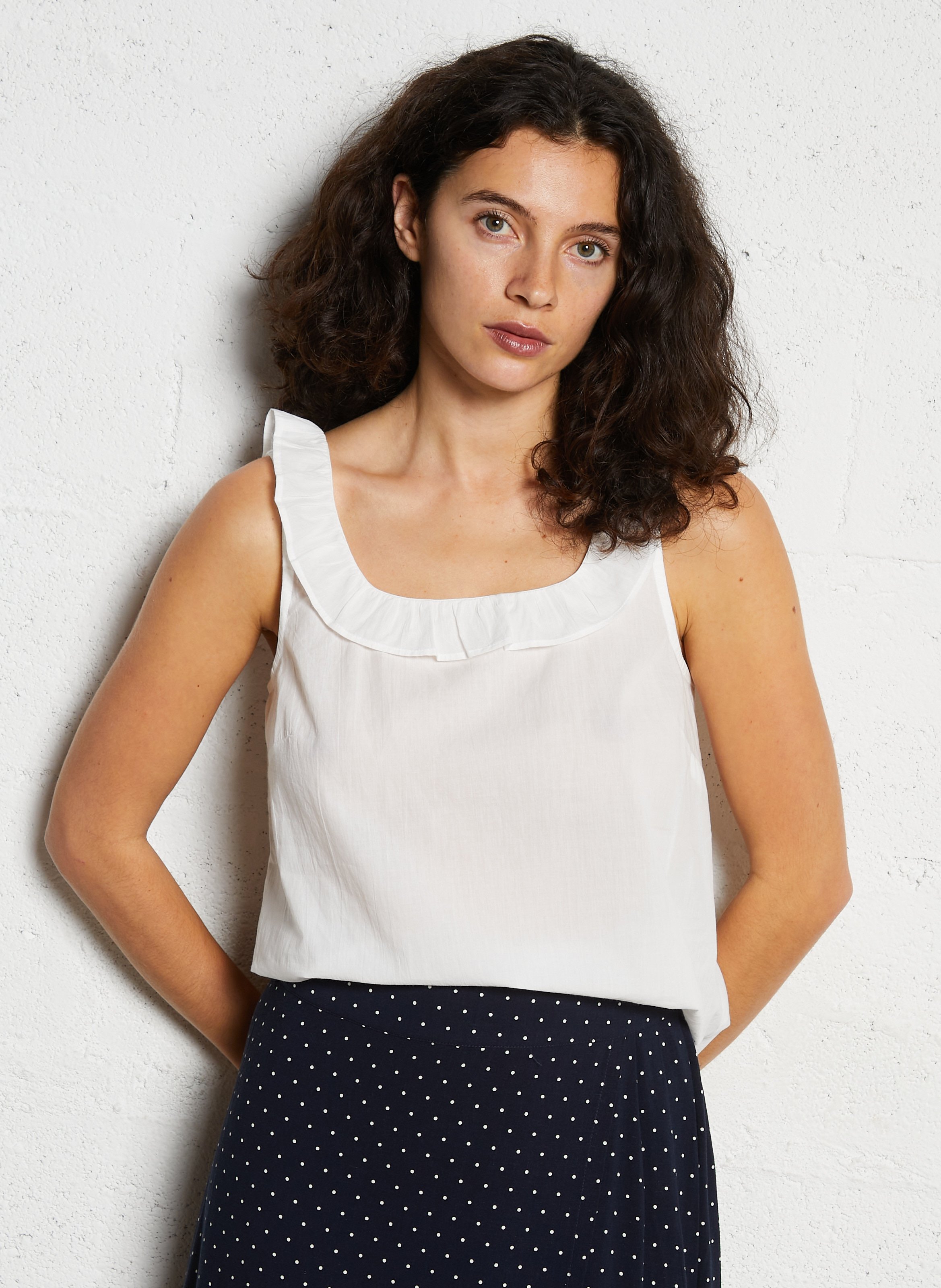 Top col rond en coton NICE THINGS Blanc