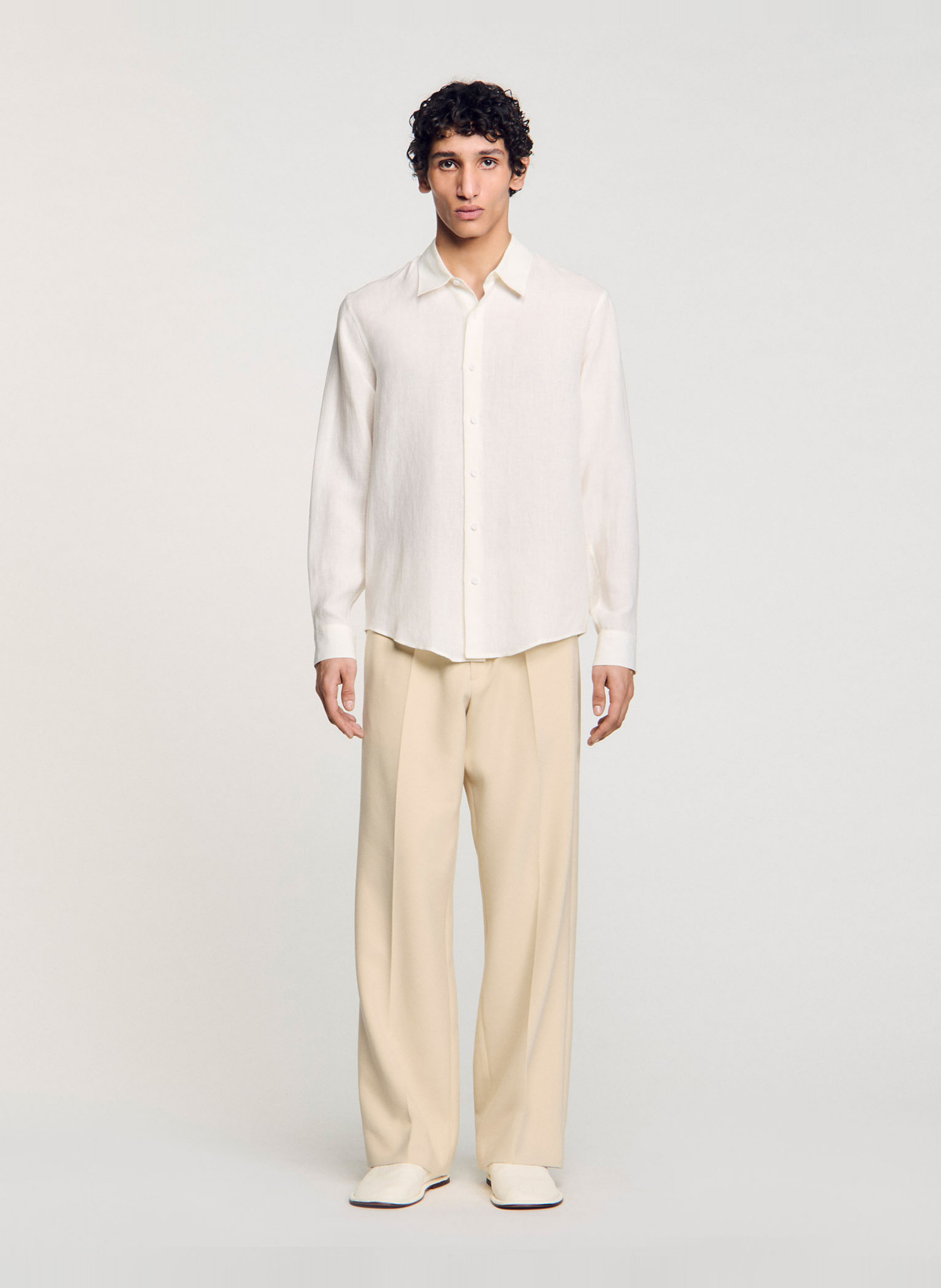 Chemise droite en lin SANDRO Beige