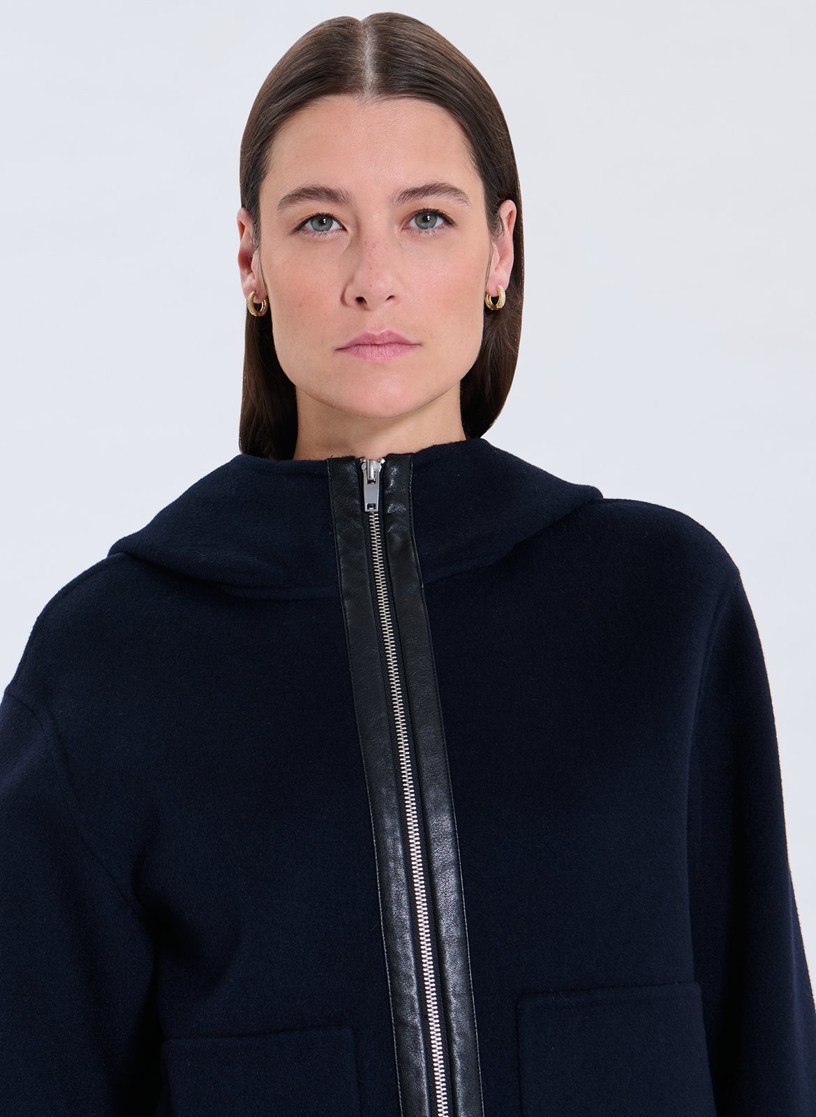 Oversized wool blend hooded jacket ZAPA Blue