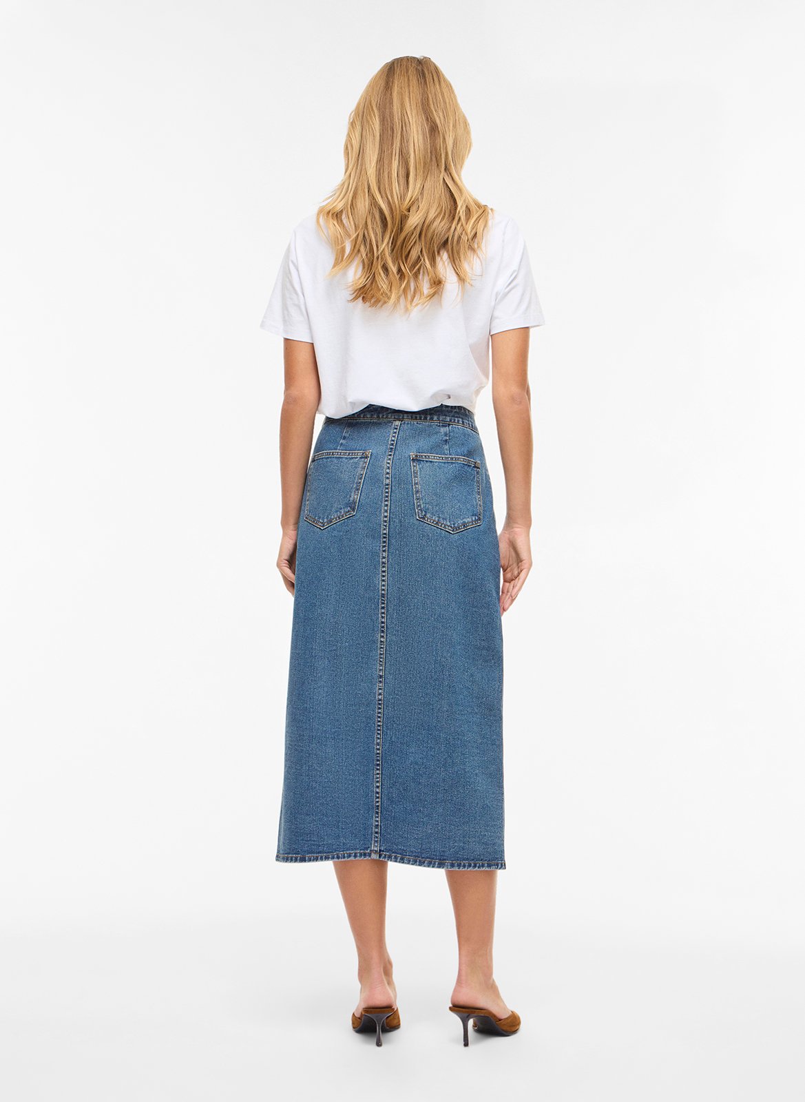 Jupe midi en denim de coton  VILA Bleu