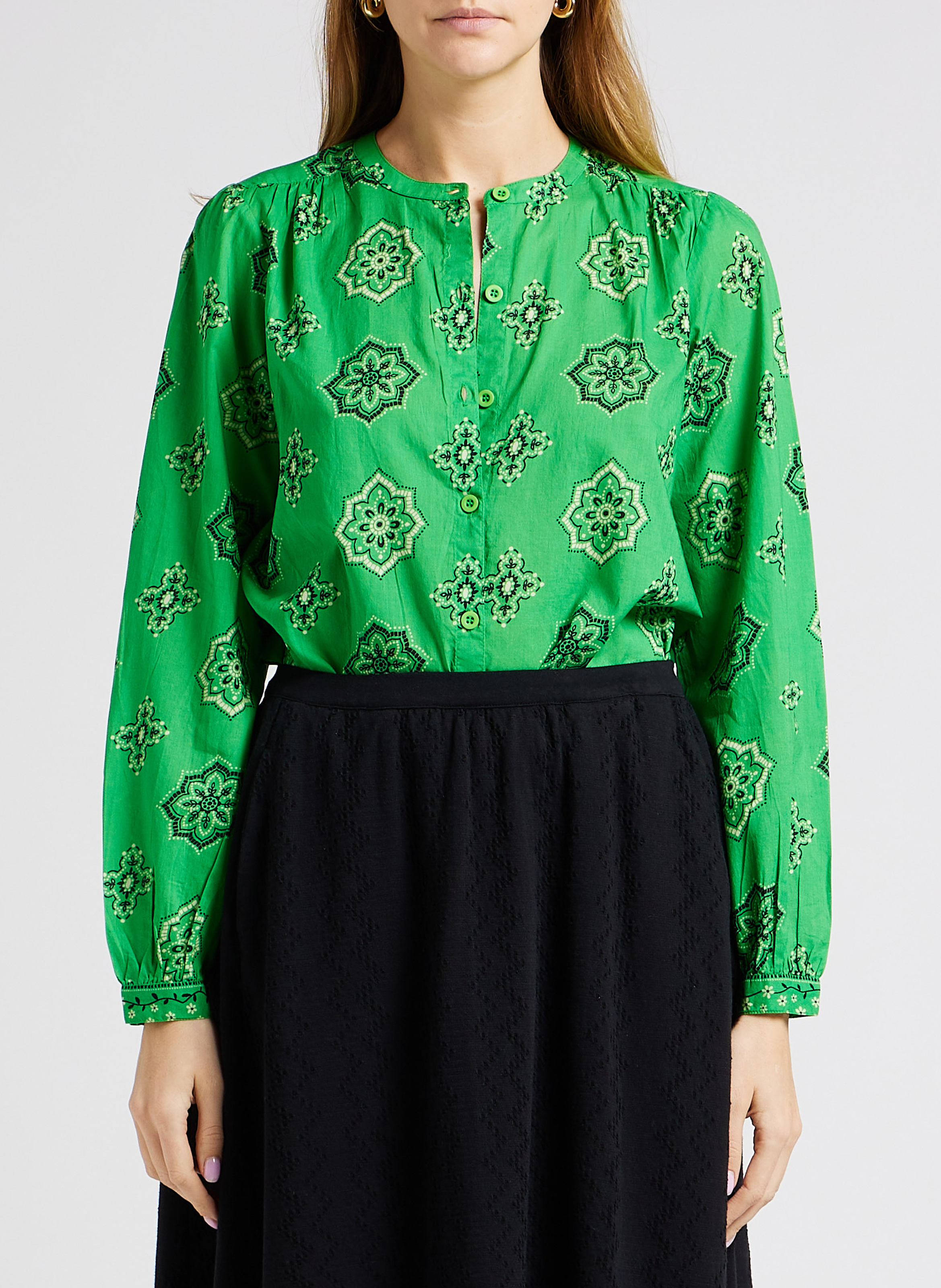 Katoenen blouse met ronde hals en print SWILDENS