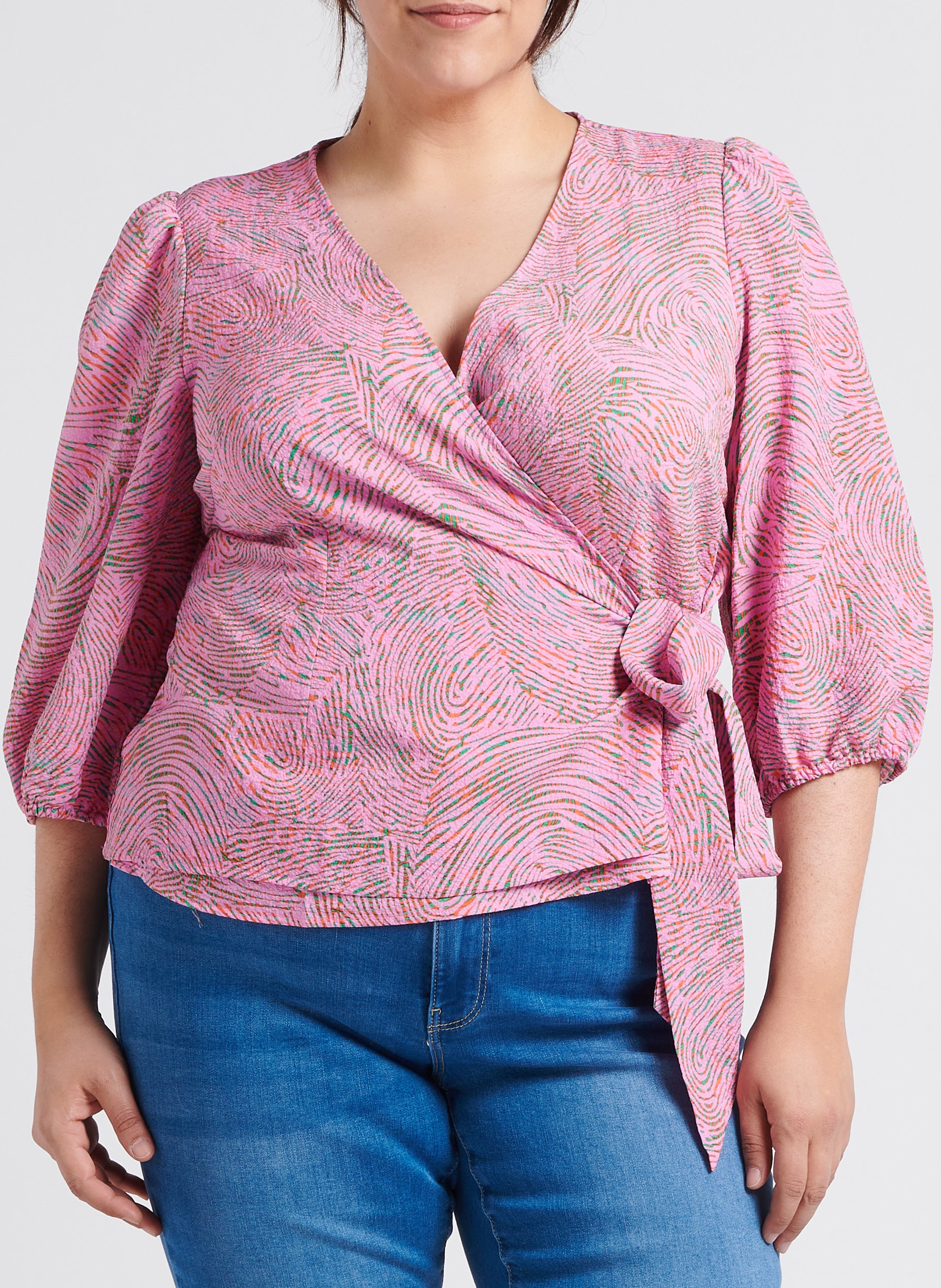 Bedruckte Wickelbluse VERO MODA CURVE Rosa
