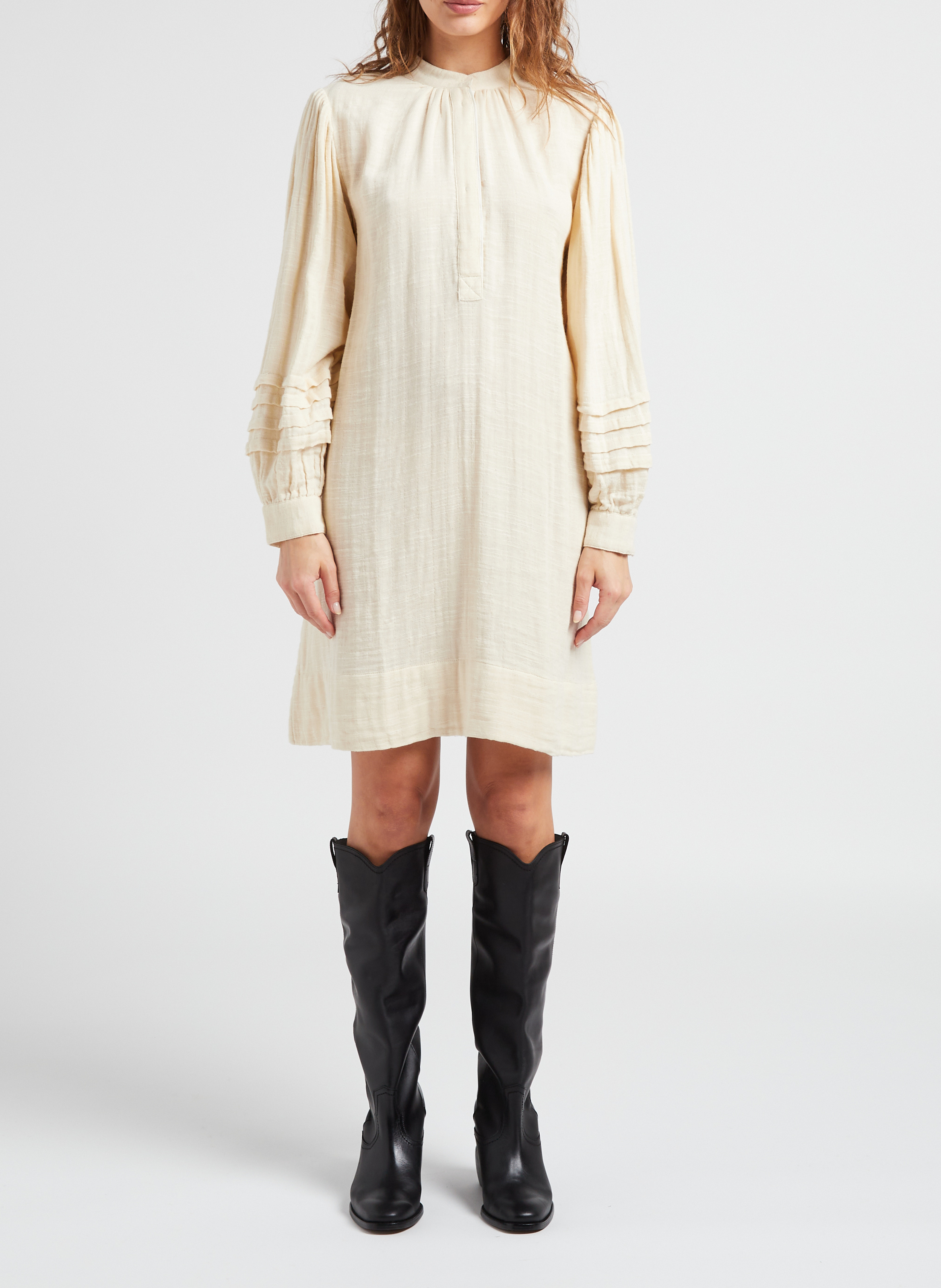 Robe mi-longue col rond en coton  ANTIK BATIK Blanc