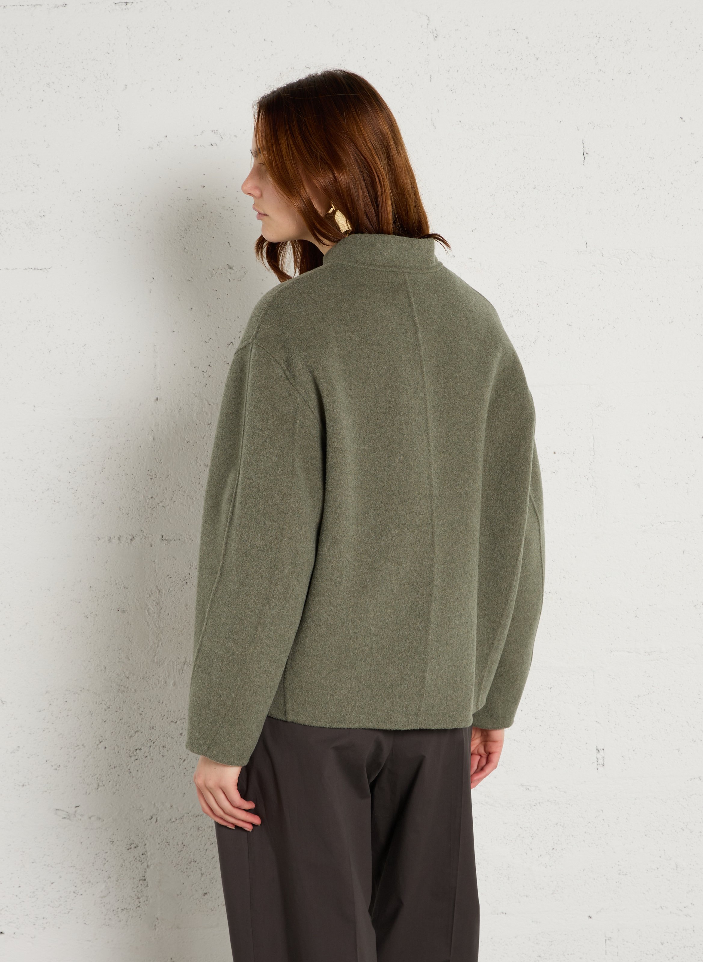 Round-neck embroidered wool coat SOEUR Grey