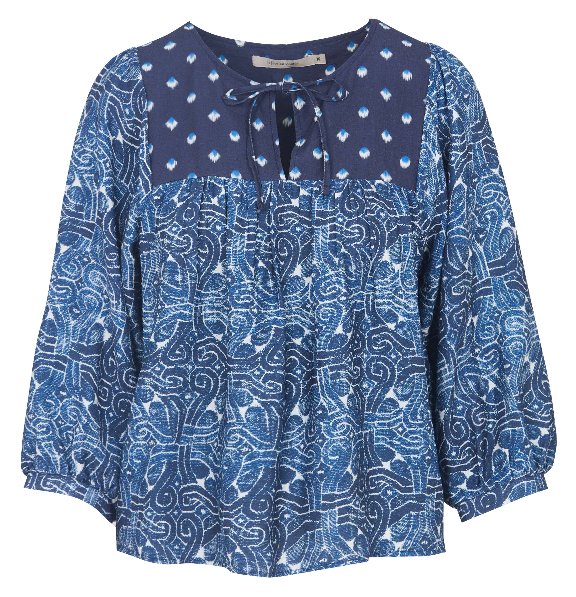 Top col tunisien à imprimé etnique LA FEE MARABOUTEE Bleu