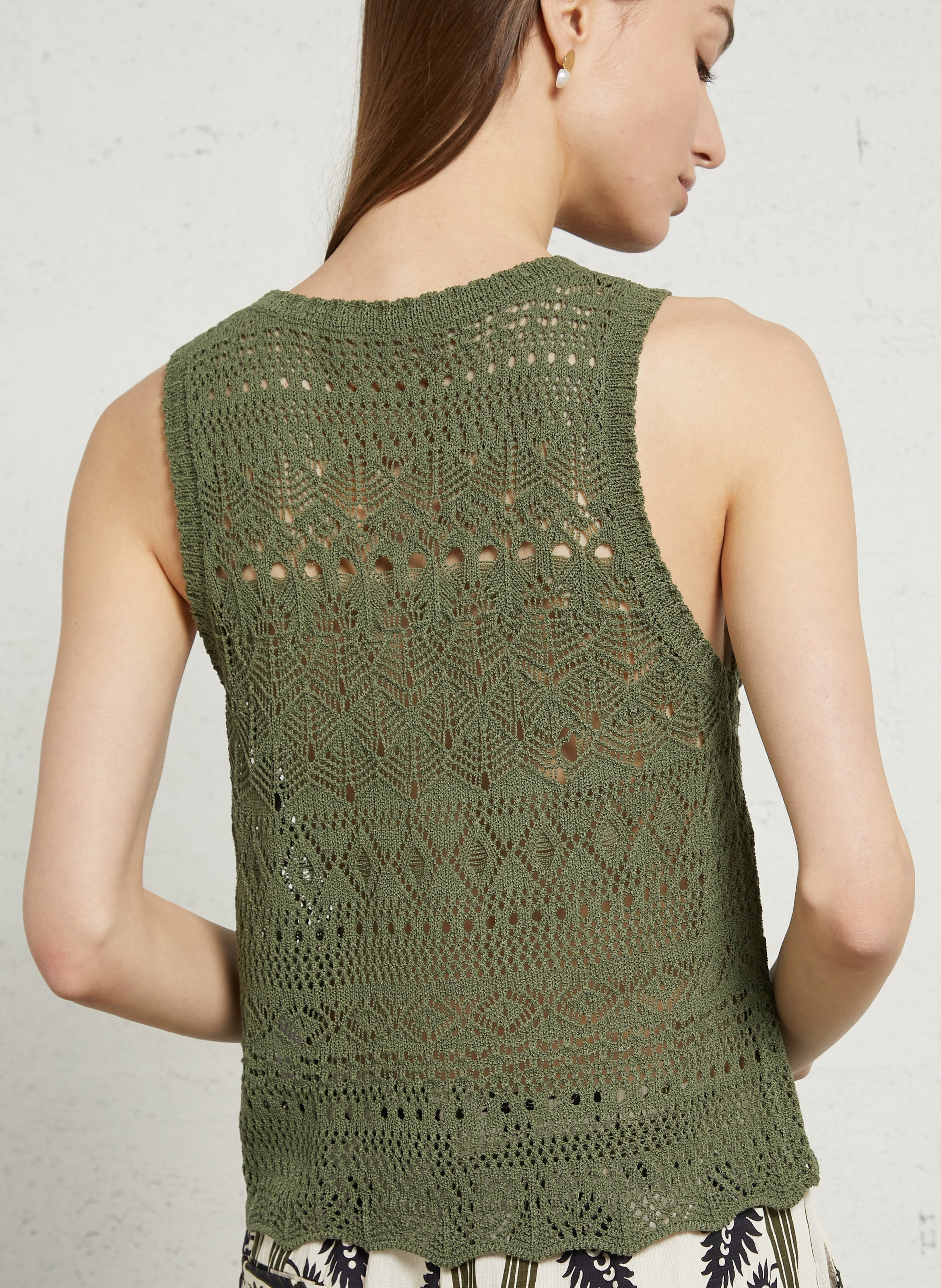 Top sans manches uni en crochet SEE U SOON Kaki