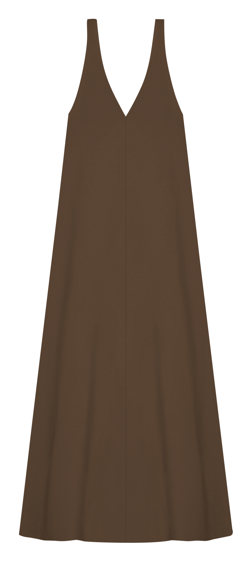 Midi jurk met V-hals in effen recht model. MASSCOB Bruin