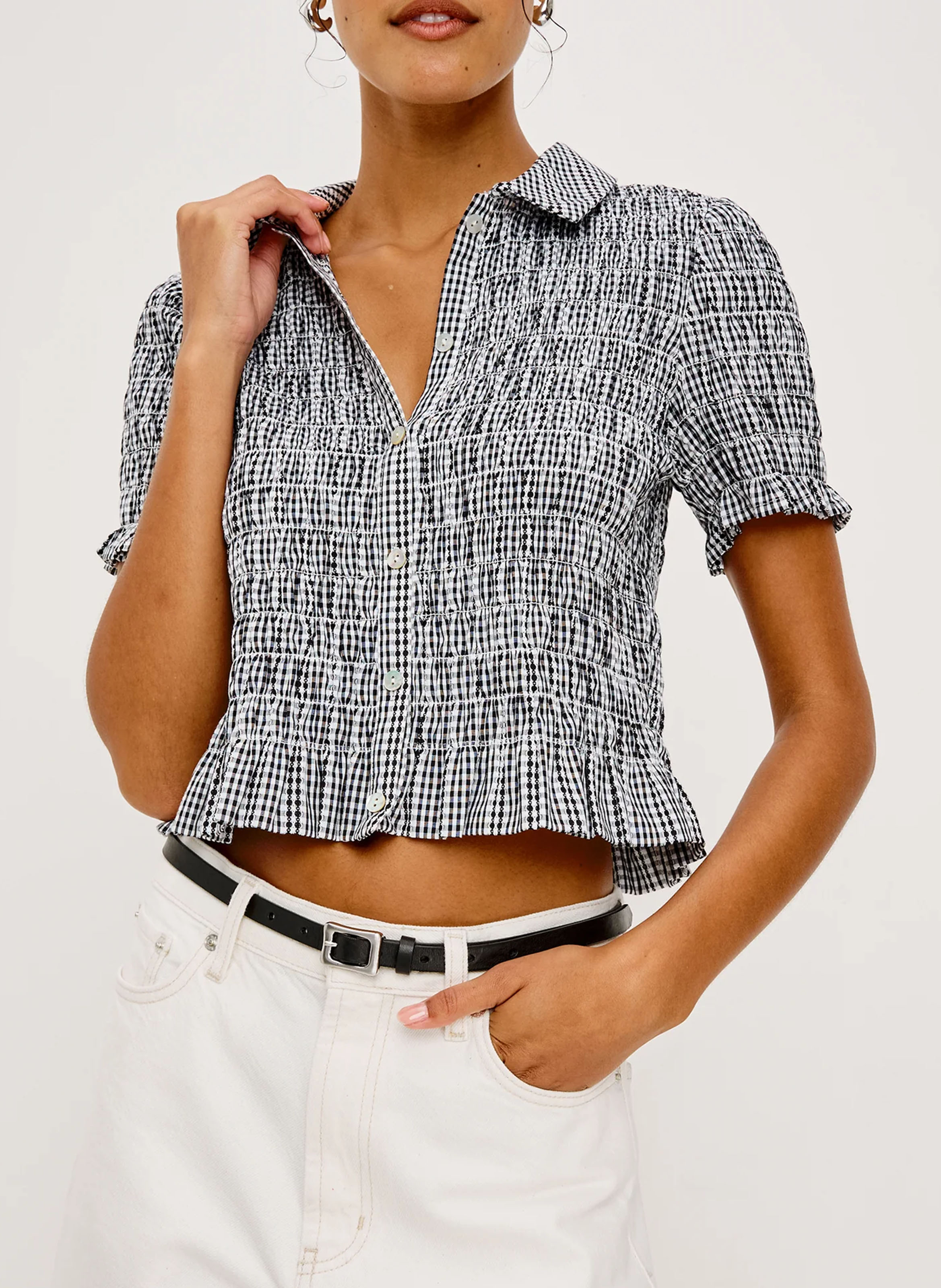 Taillierte Hemdbluse mit klassischem Kragen und Print RAILS Schwarz