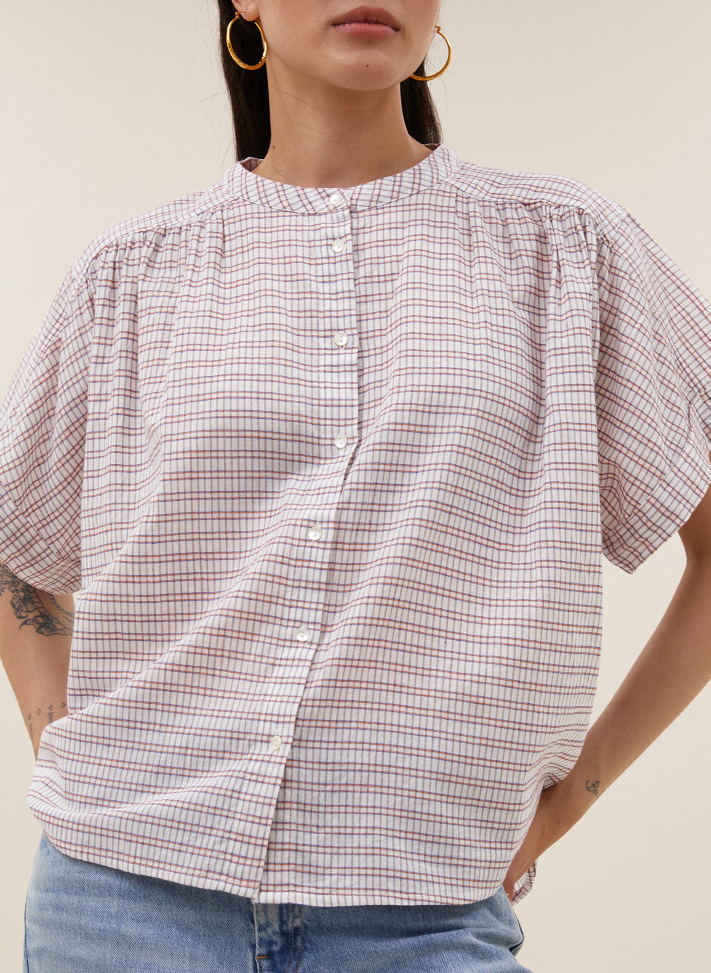 Blouse van biokatoen met ronde hals BY BAR Wit