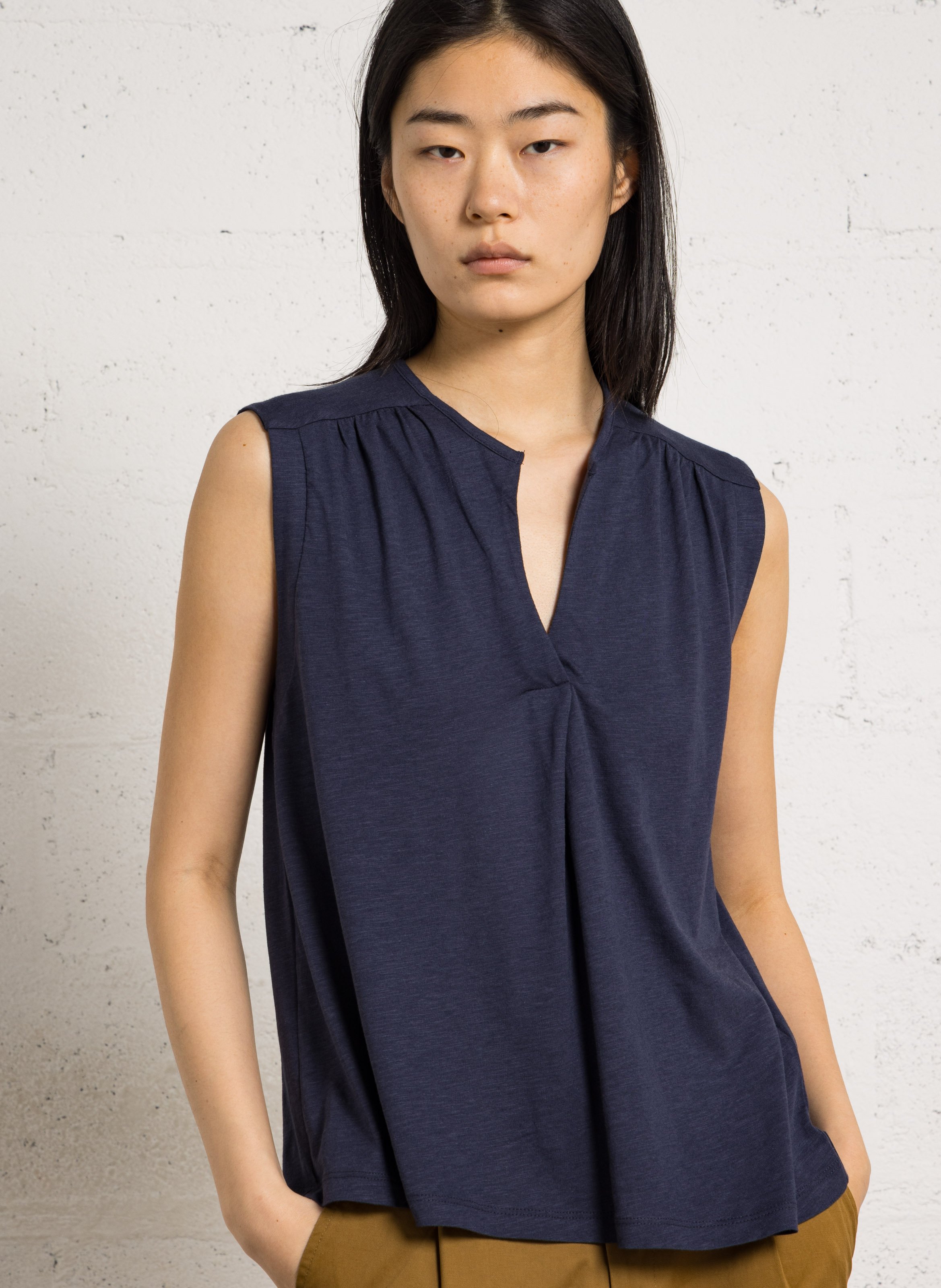 Wijde T-shirt van katoenmix met V-hals SUD EXPRESS Blauw