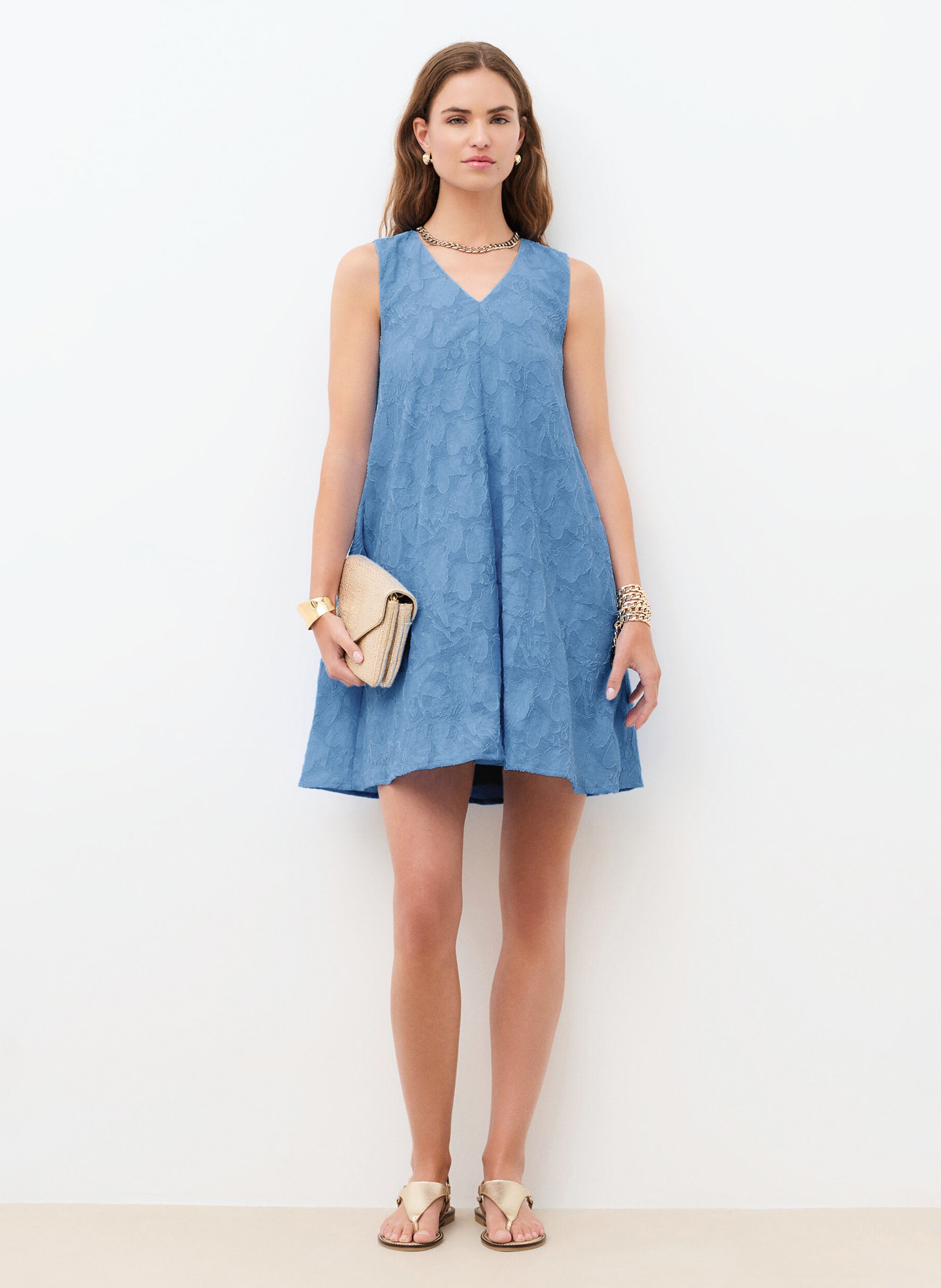 Kurzes ärmelloses ausgestelltes Kleid CAROLL Blau