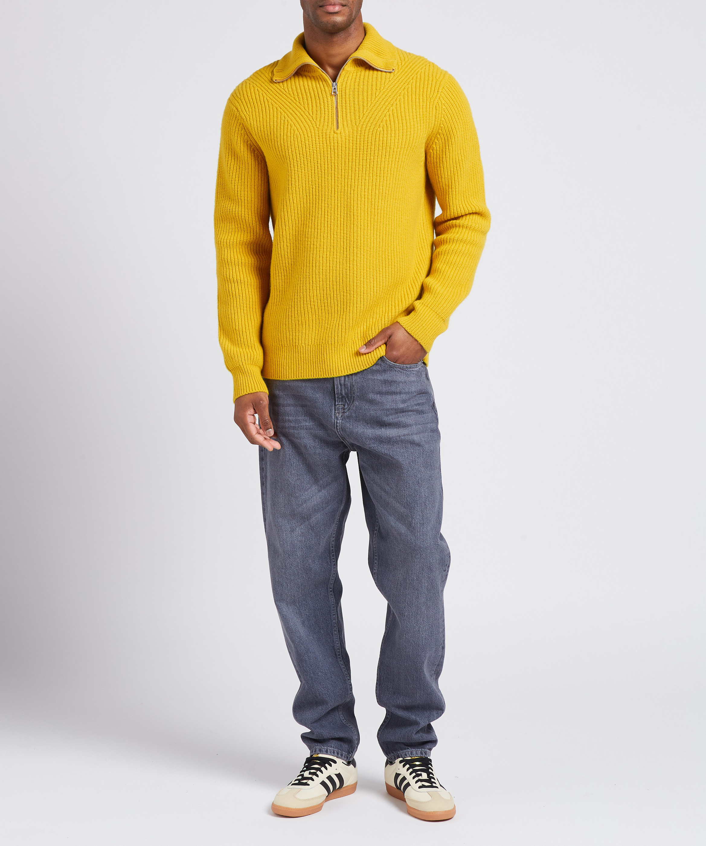 Zipped polo neck merino cardigan SAMSOE SAMSOE Yellow