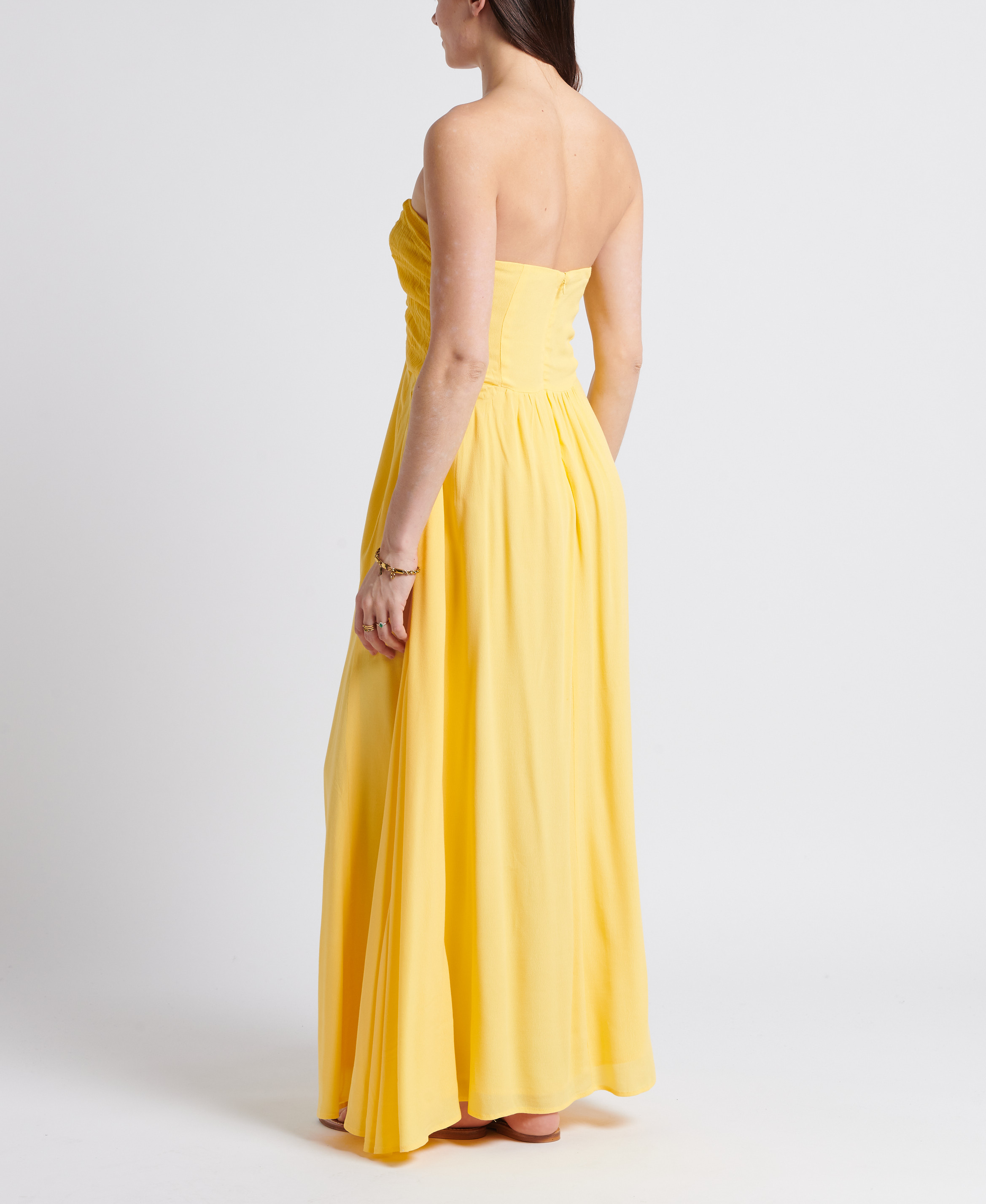 Robe bustier longue en lin et soie mélangé KARMA KOMA Jaune