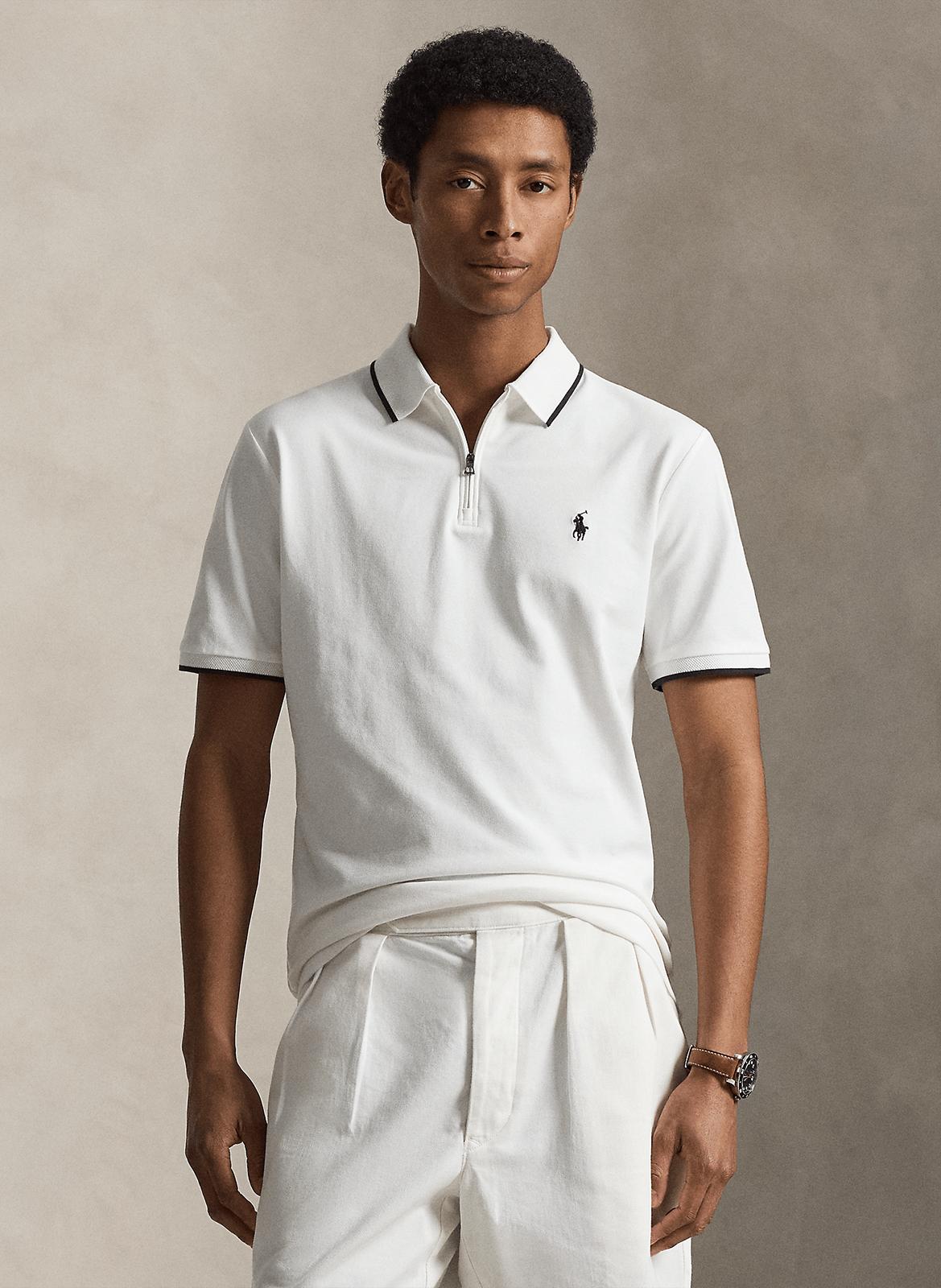 Straight cotton-blend polo shirt POLO RALPH LAUREN White
