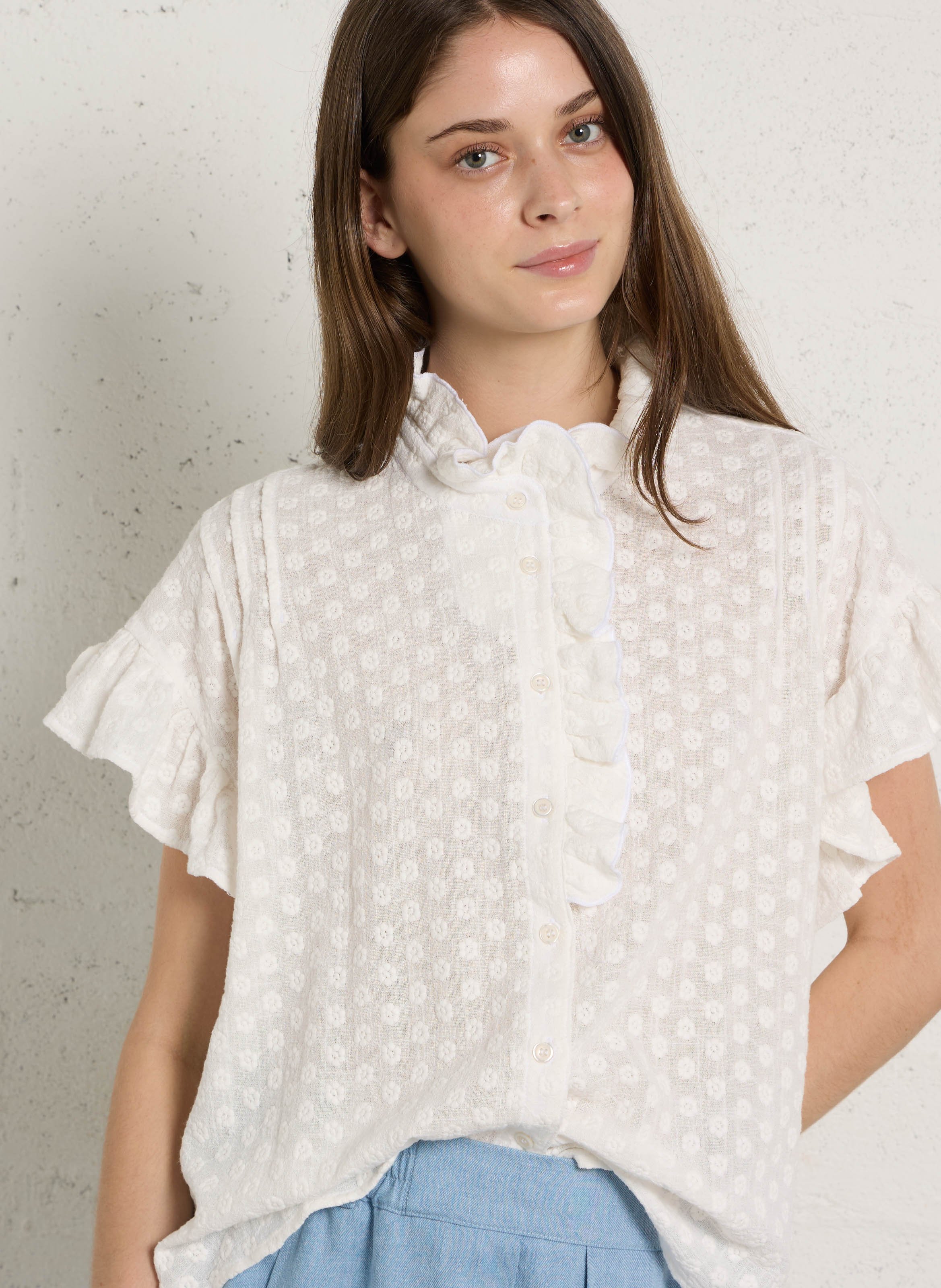 Chemise col montant en coton SUZIE WINKLE Blanc
