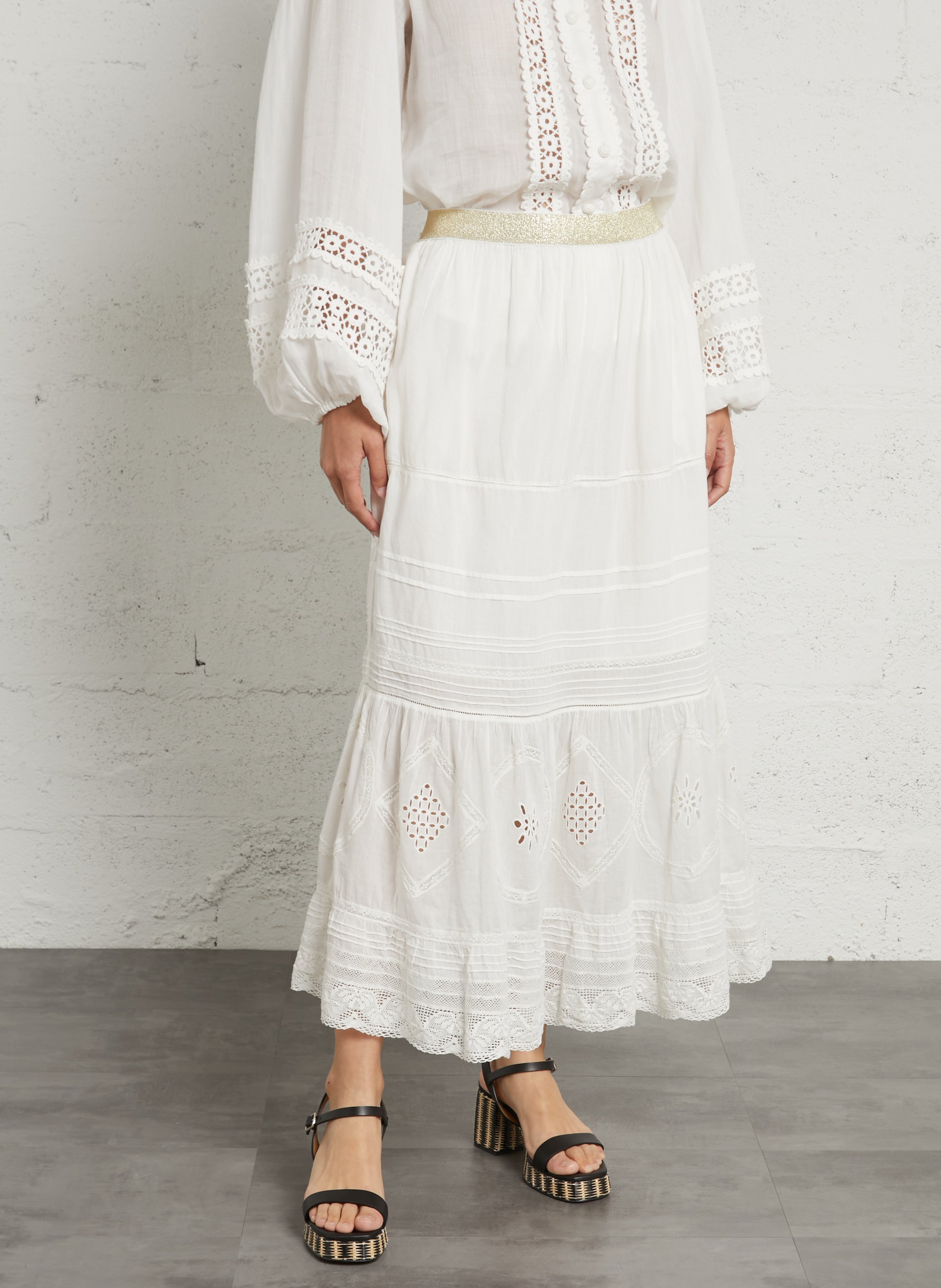 Long A-line organic cotton skirt LEON & HARPER White