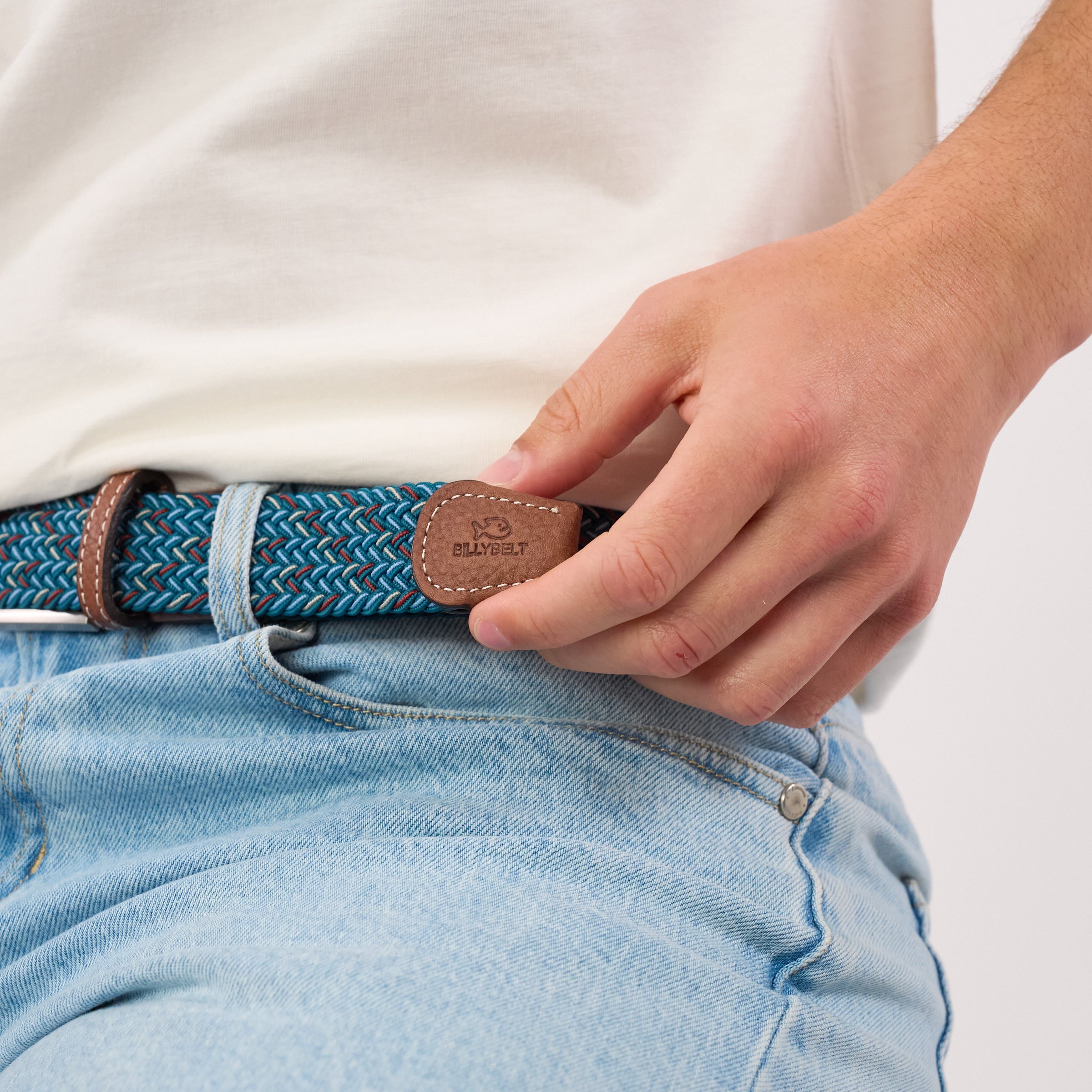 Multicolored braided elastic belt BILLYBELT Blue