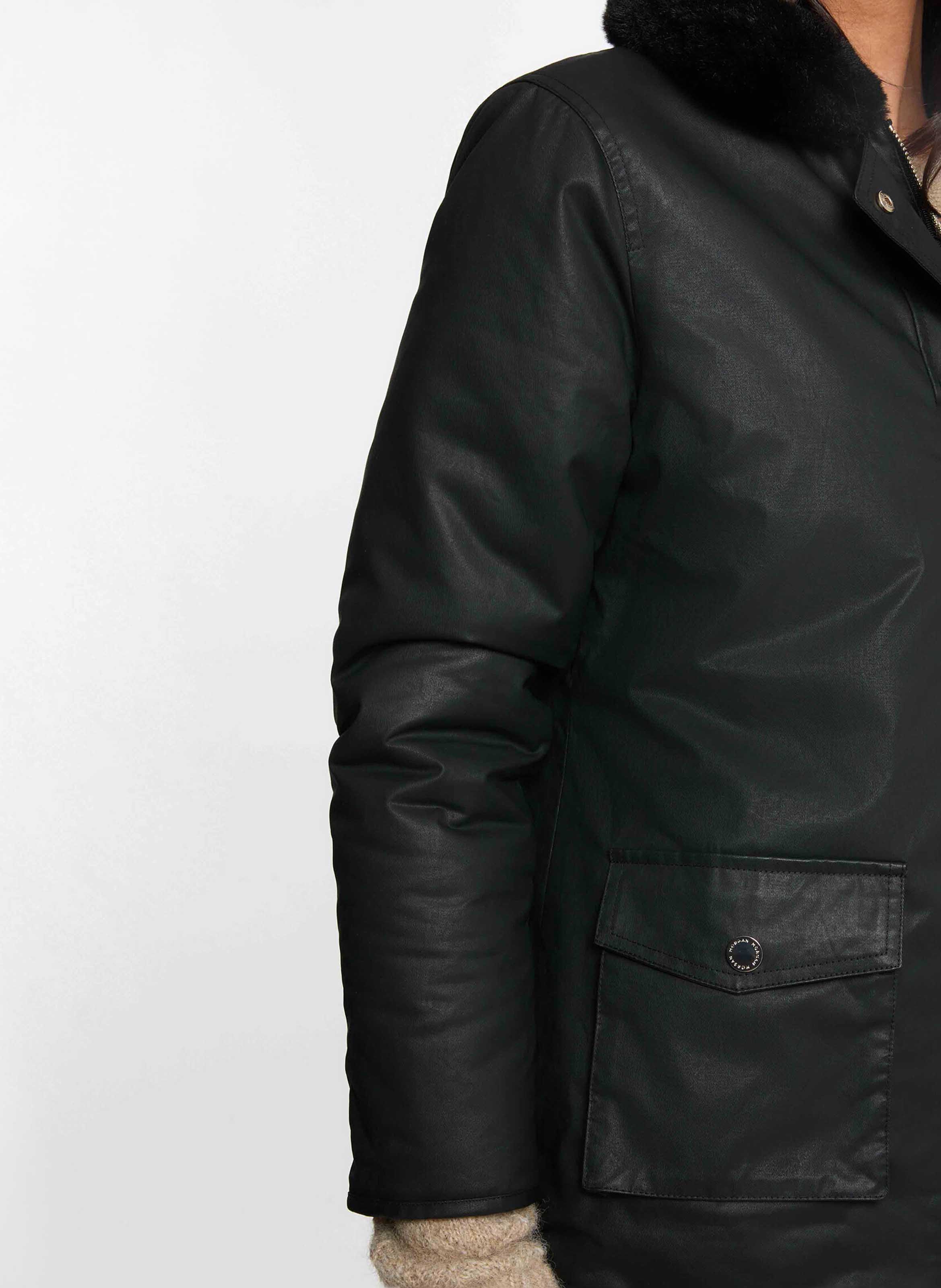 Parka droite boutonnée en coton MORGAN Noir