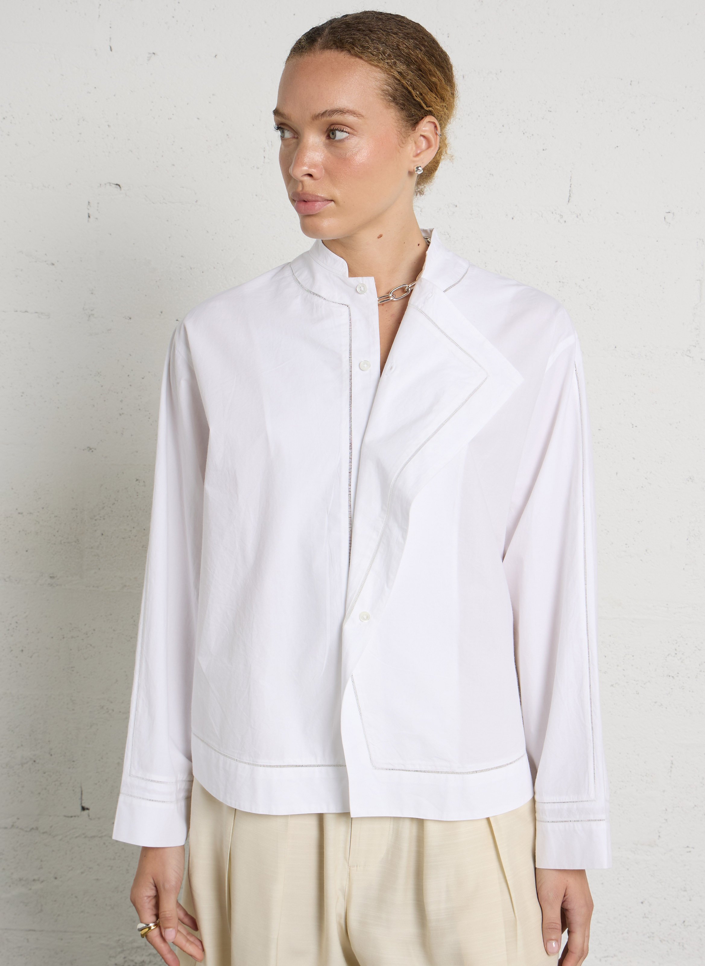 Chemise oversize col mao en coton SOEUR Blanc