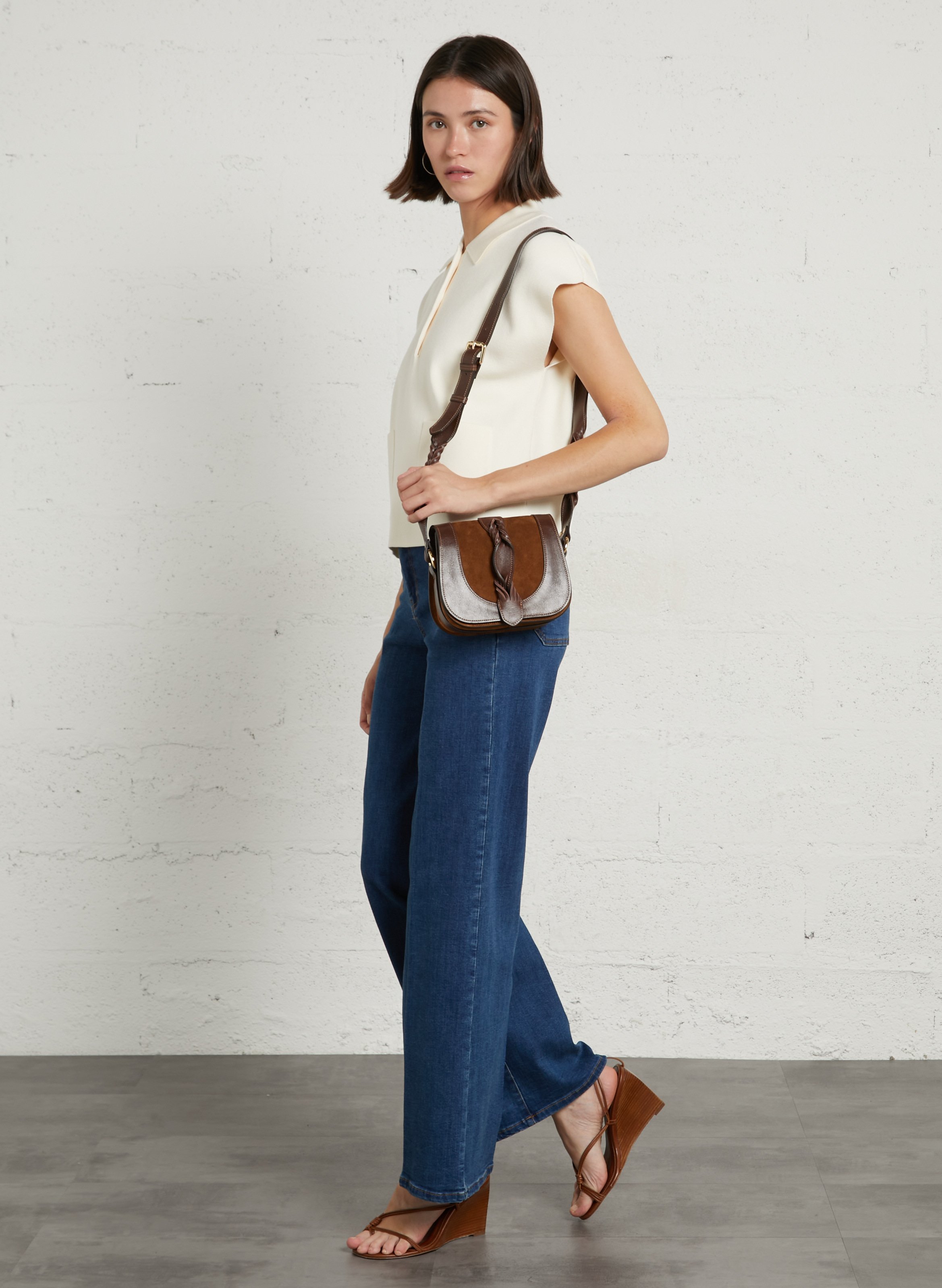 Umhängetasche aus Leder MAISON 123 Beige