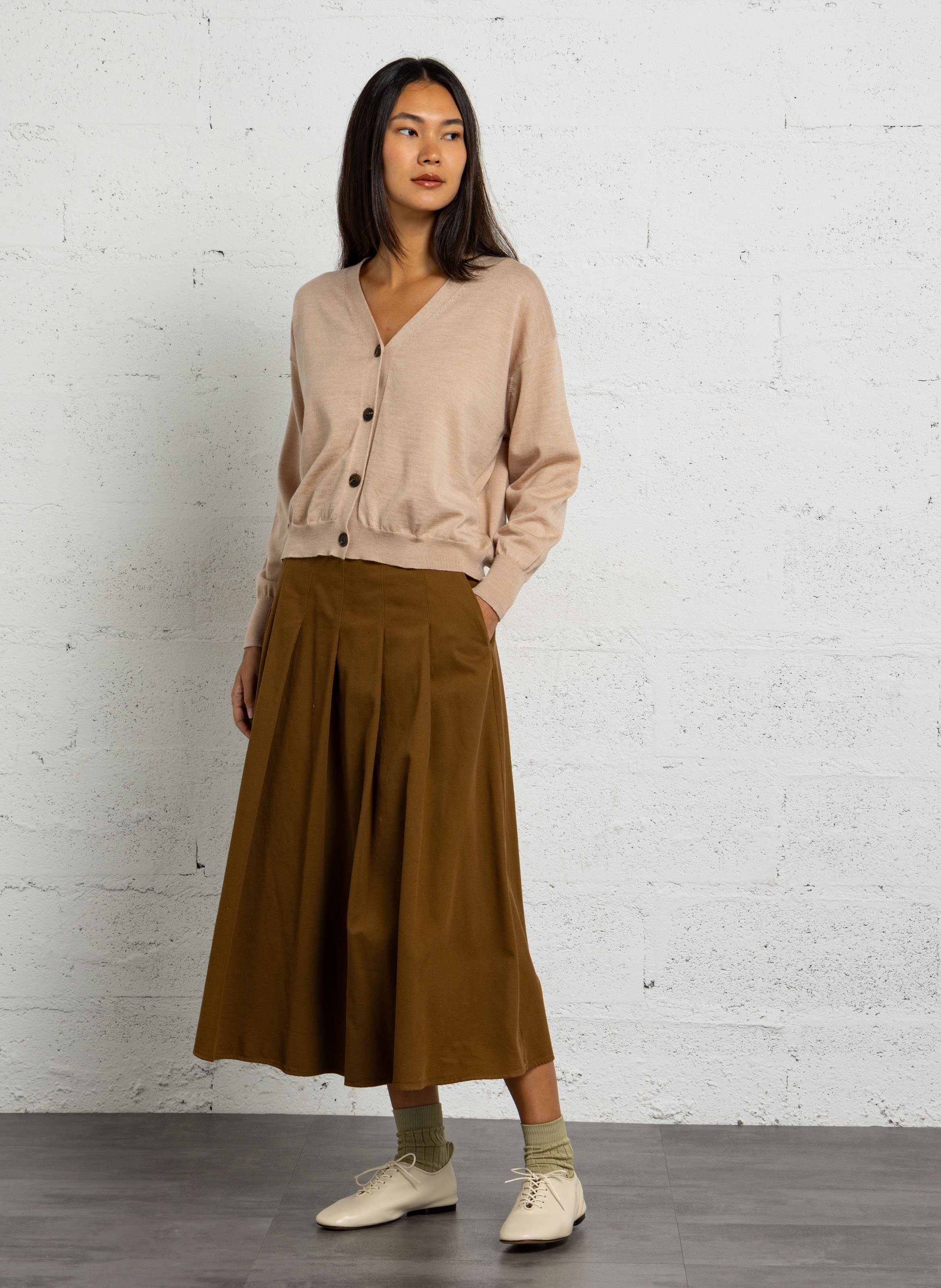 Oversize-Strickjacke aus Wolle mit V-Ausschnitt SOEUR Beige
