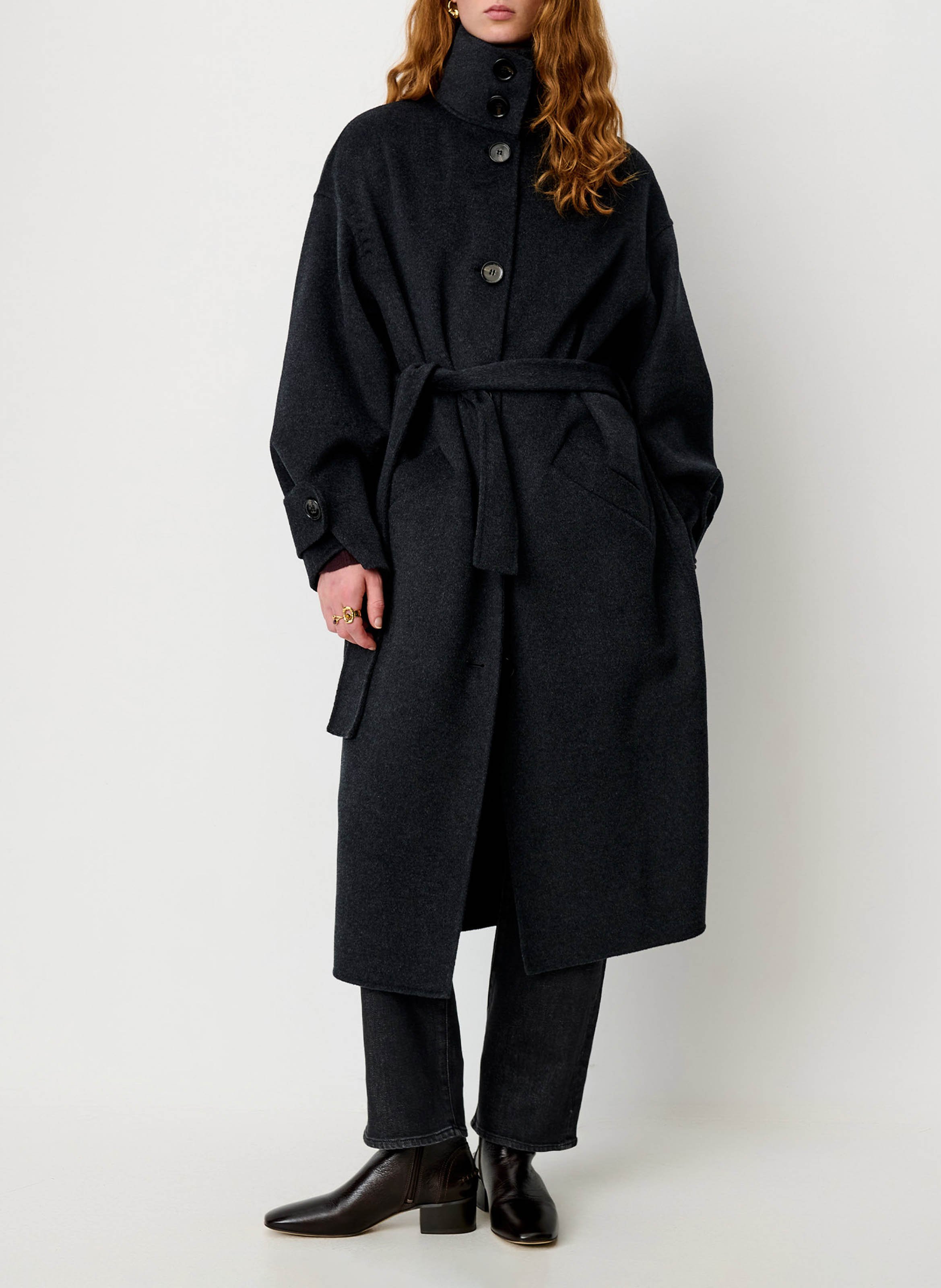 Wool-blend long belted coat SESSUN Grey
