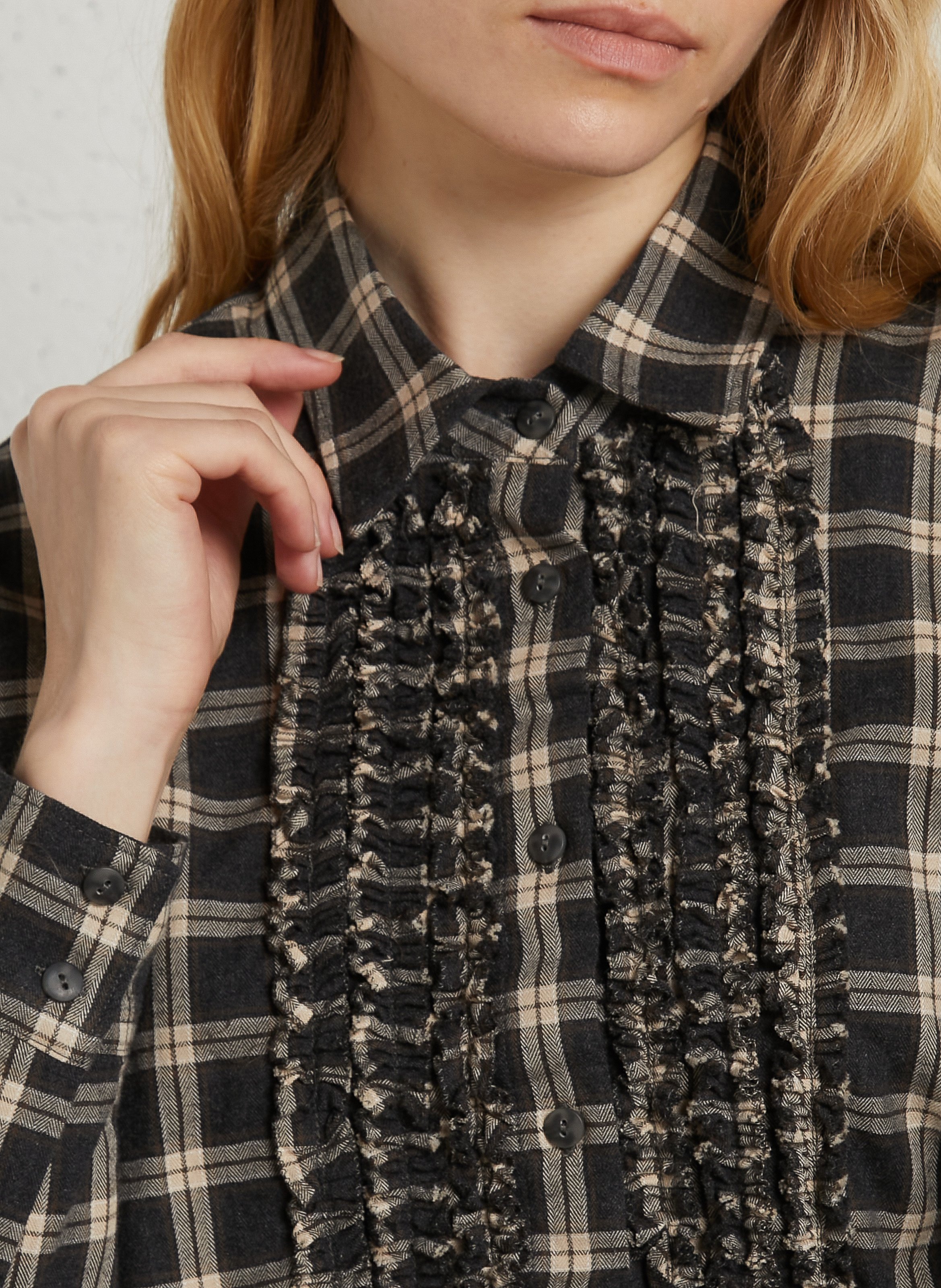 Checked cotton ruched shirt DIEGA Grey