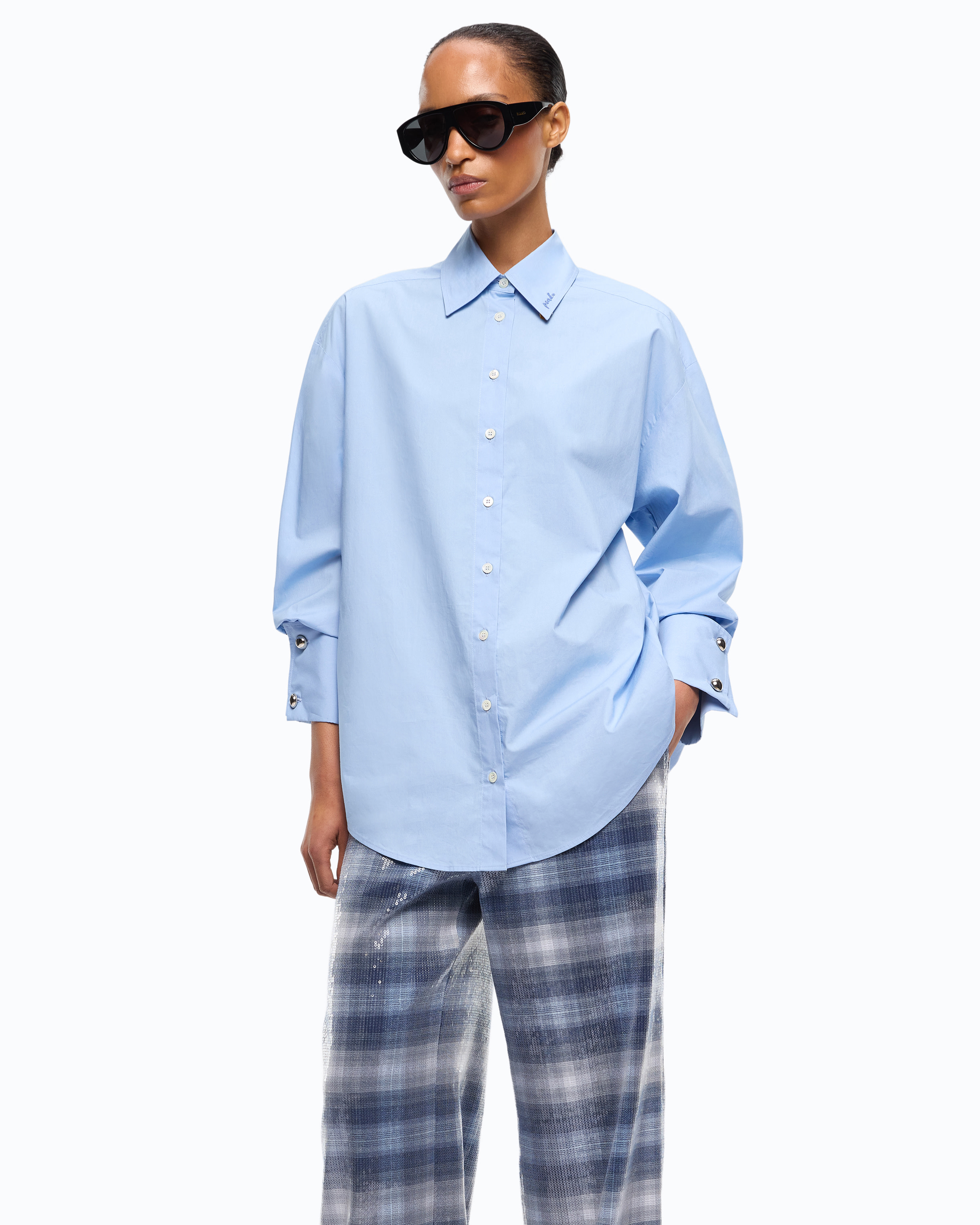“Quiet Is the New Punk” Cotton Shirt PINKO Blue