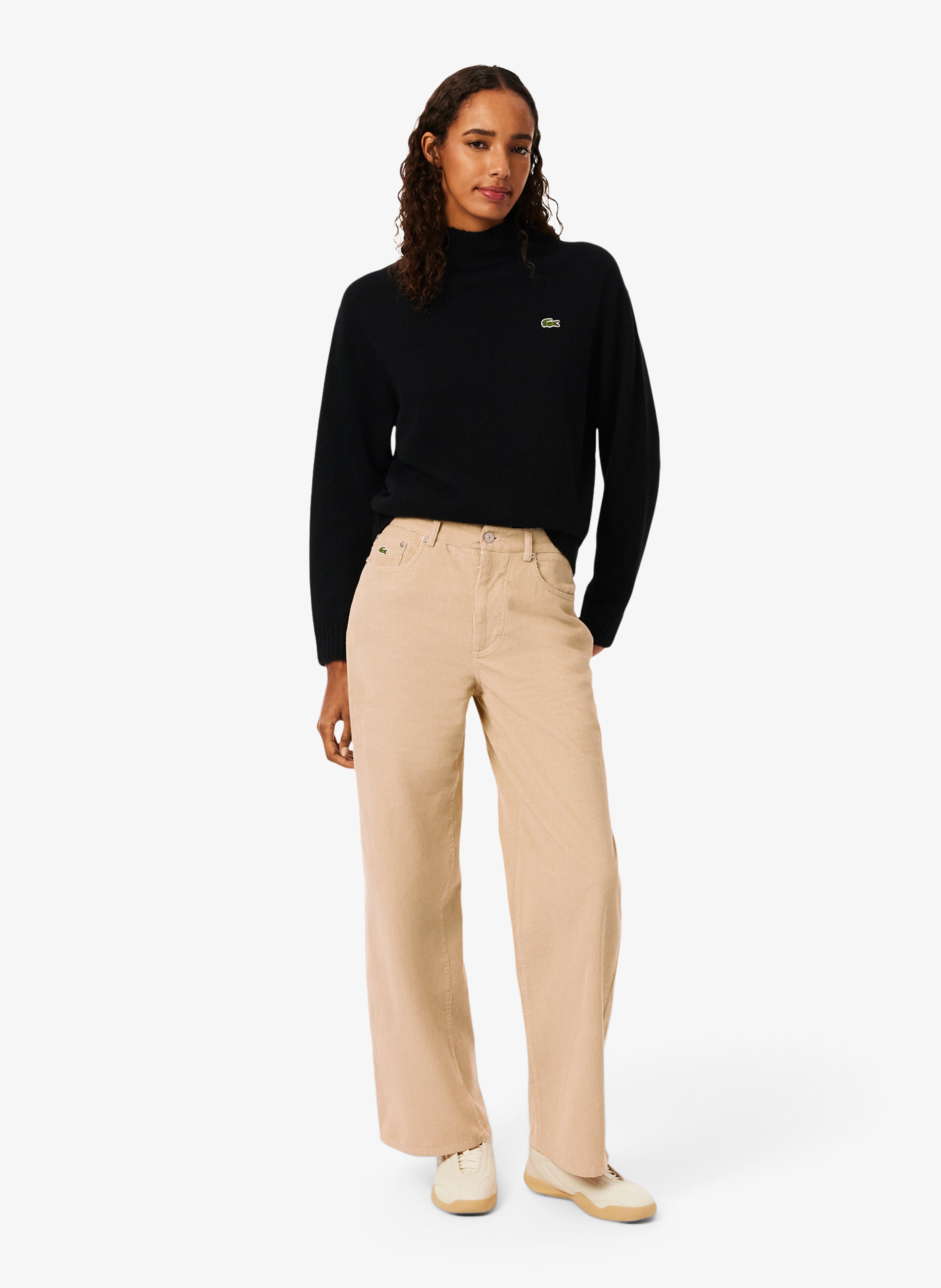 Pantalon droit velours côtelé en coton LACOSTE Beige