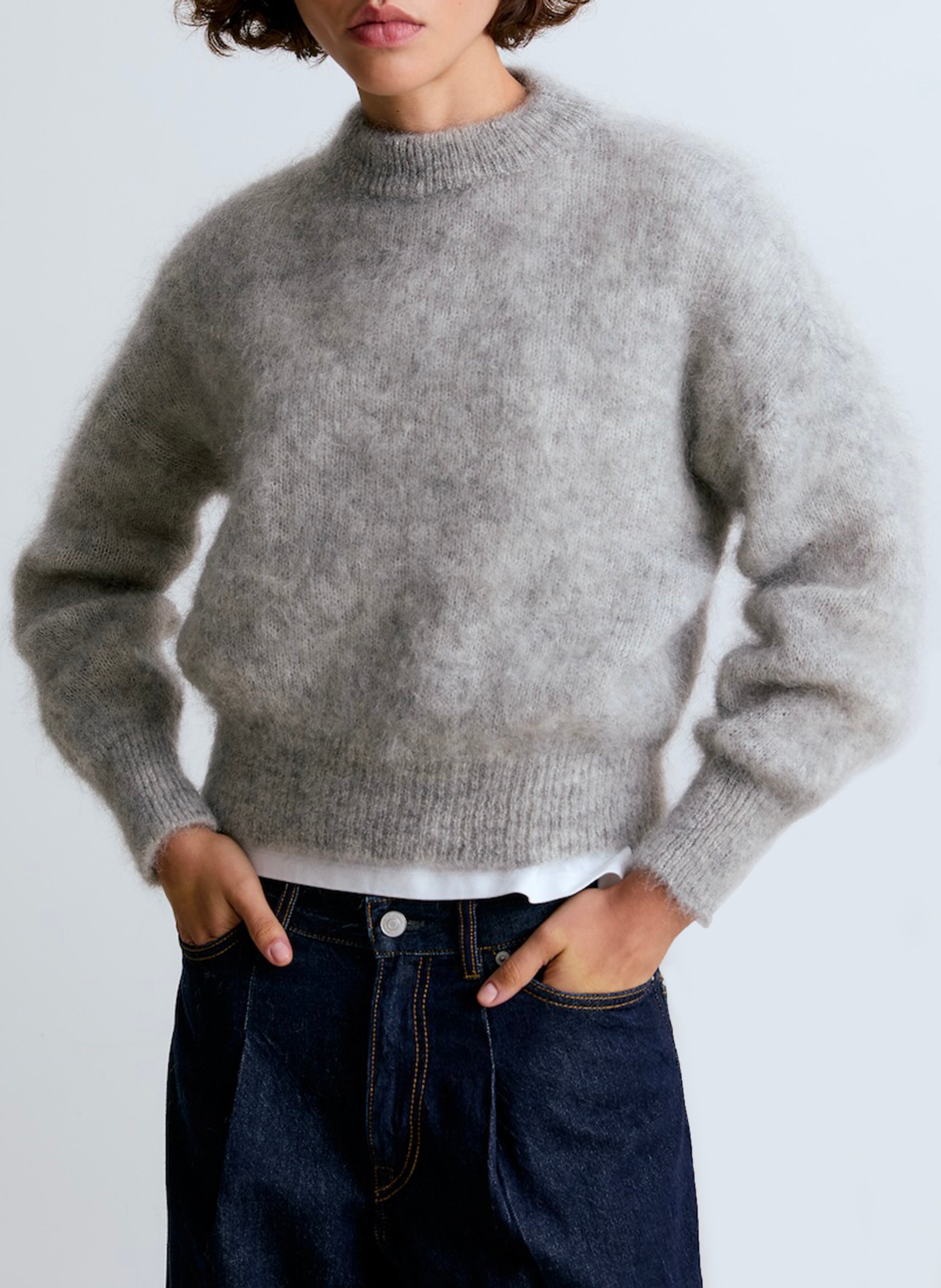 Pull col rond en laine mélangée SURPRISE Gris