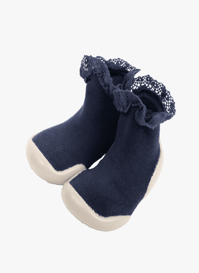 Chaussons-chaussettes En Coton Mélangé Mademoiselle N°044 Bleu Collegien -  Enfant