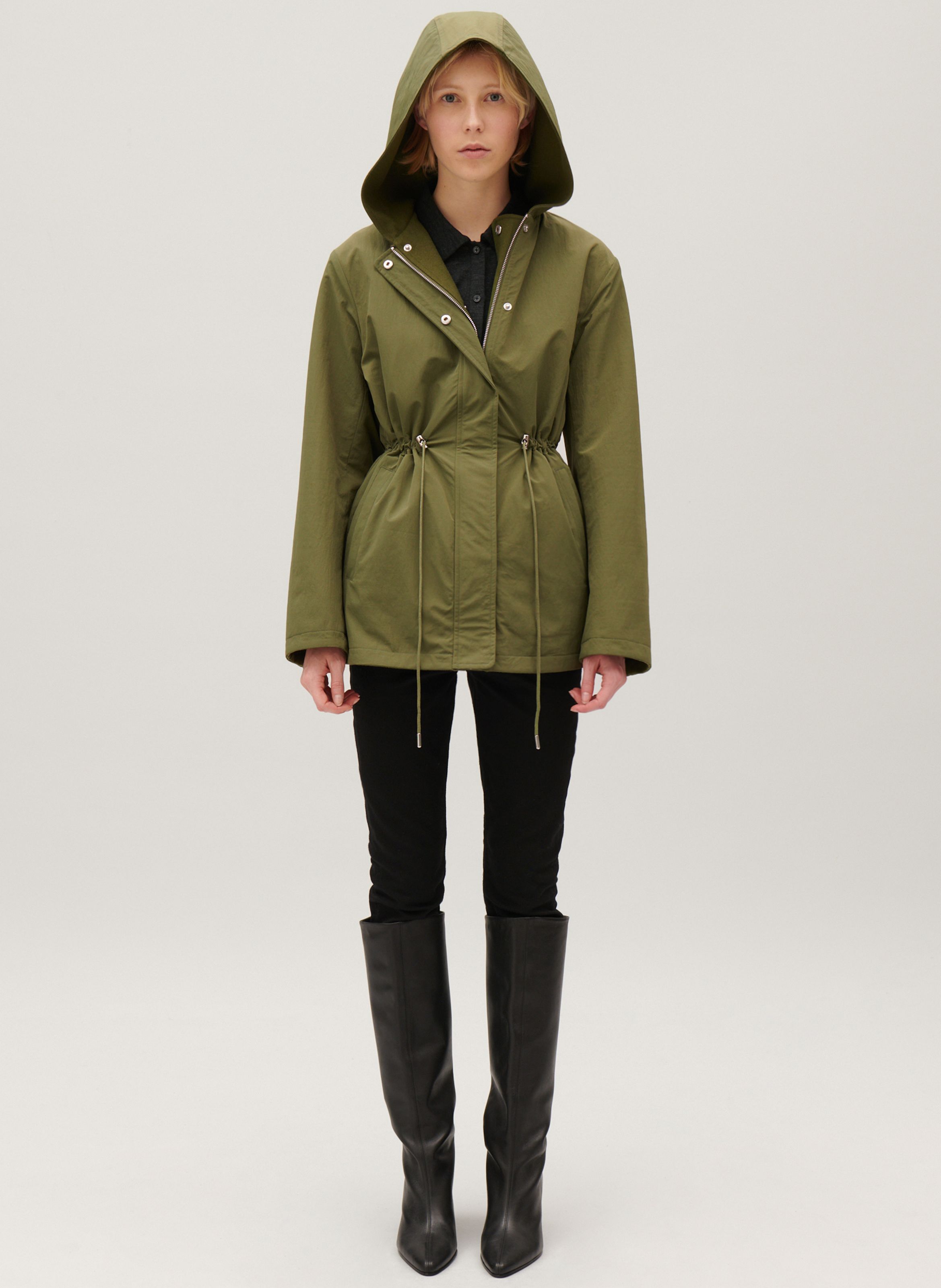 Khaki Hooded reversible raincoat