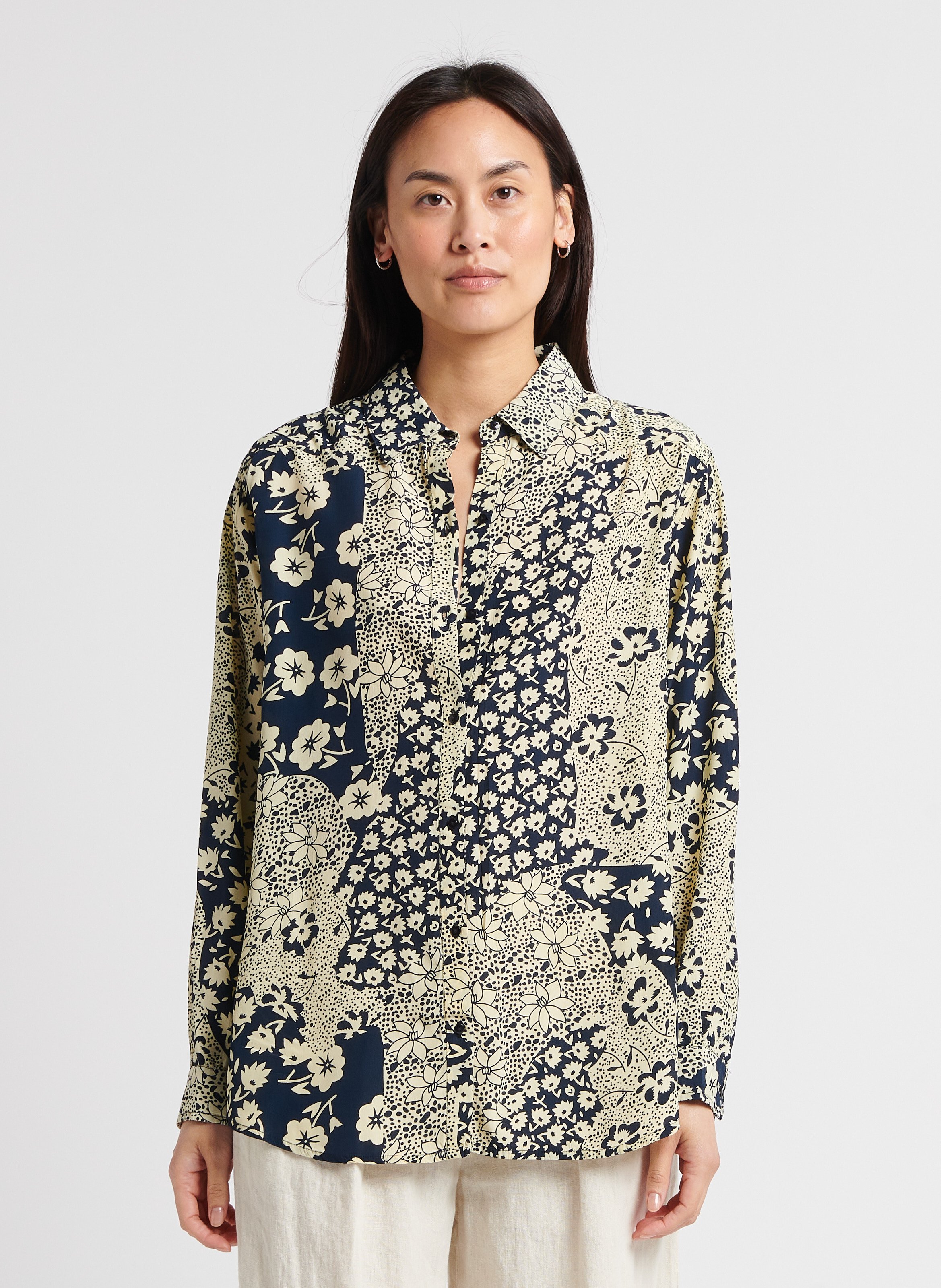 Fließende Bluse Mit Klassischem Kragen Und Print Night Blue Maison 